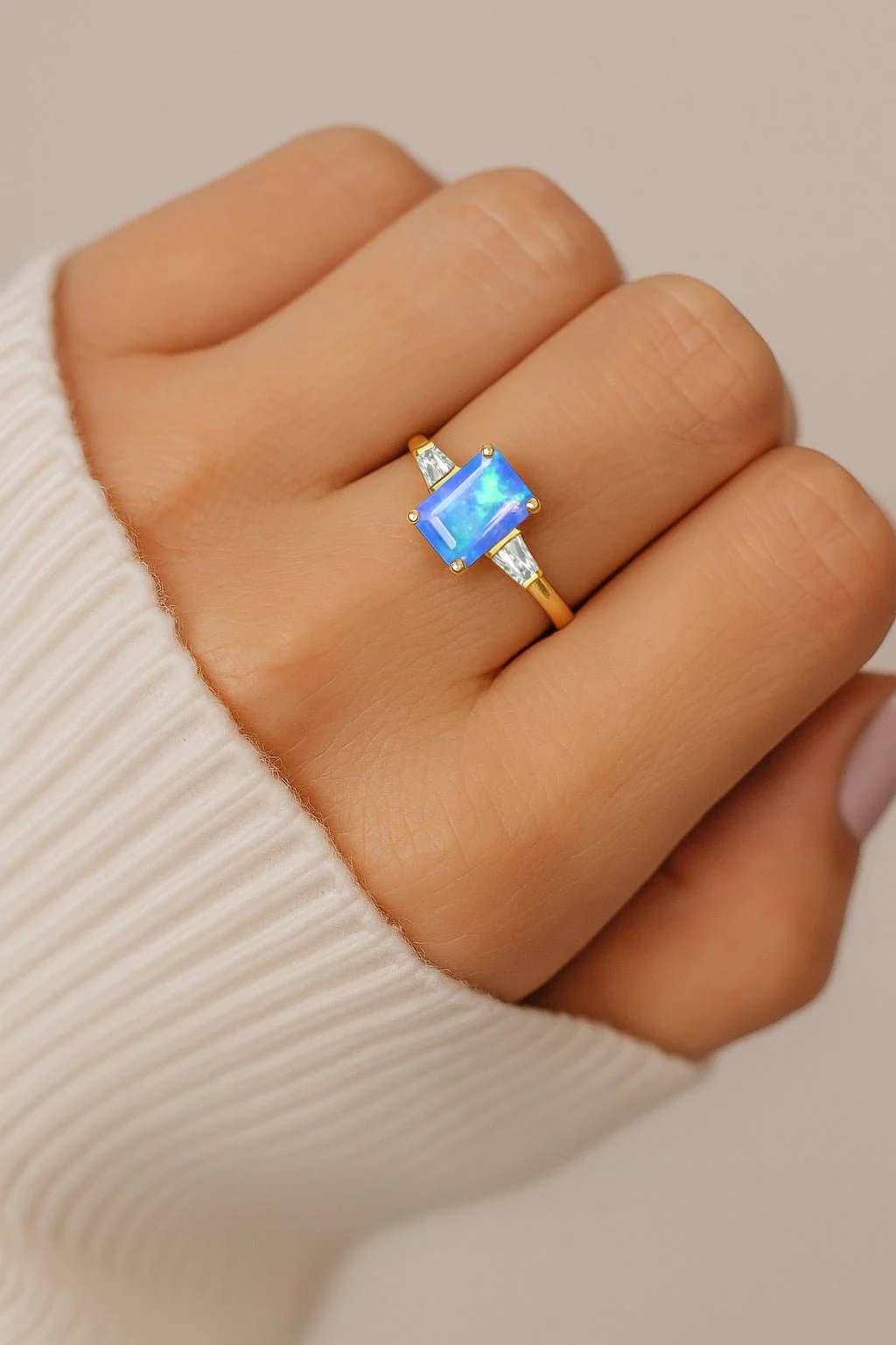 Natural Blue Opal Solitaire Ring in Sterling Silver - Image 3