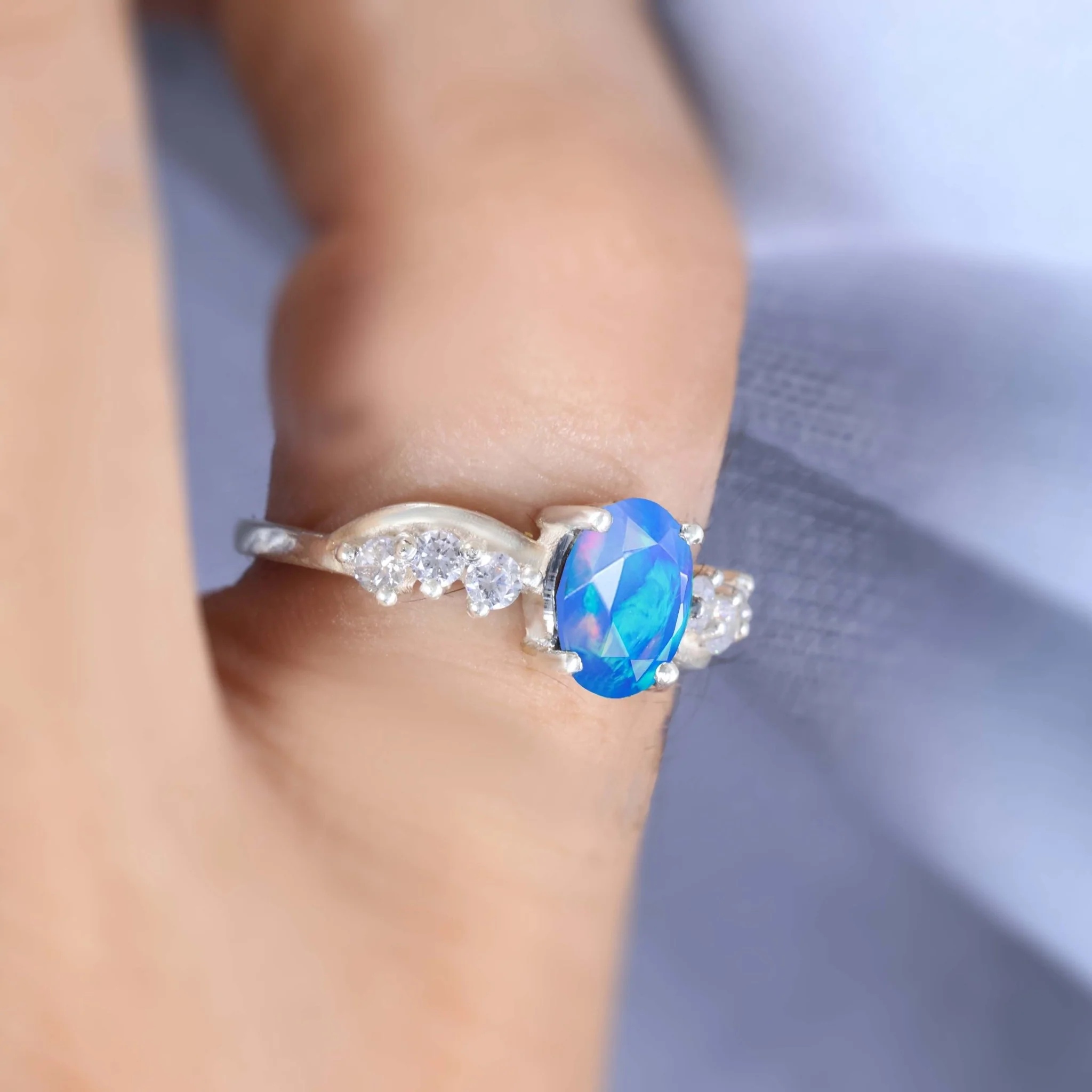 Natural Blue Opal Solitaire with Accents Ring with Gold Filled & Sterling Silver - Image 3