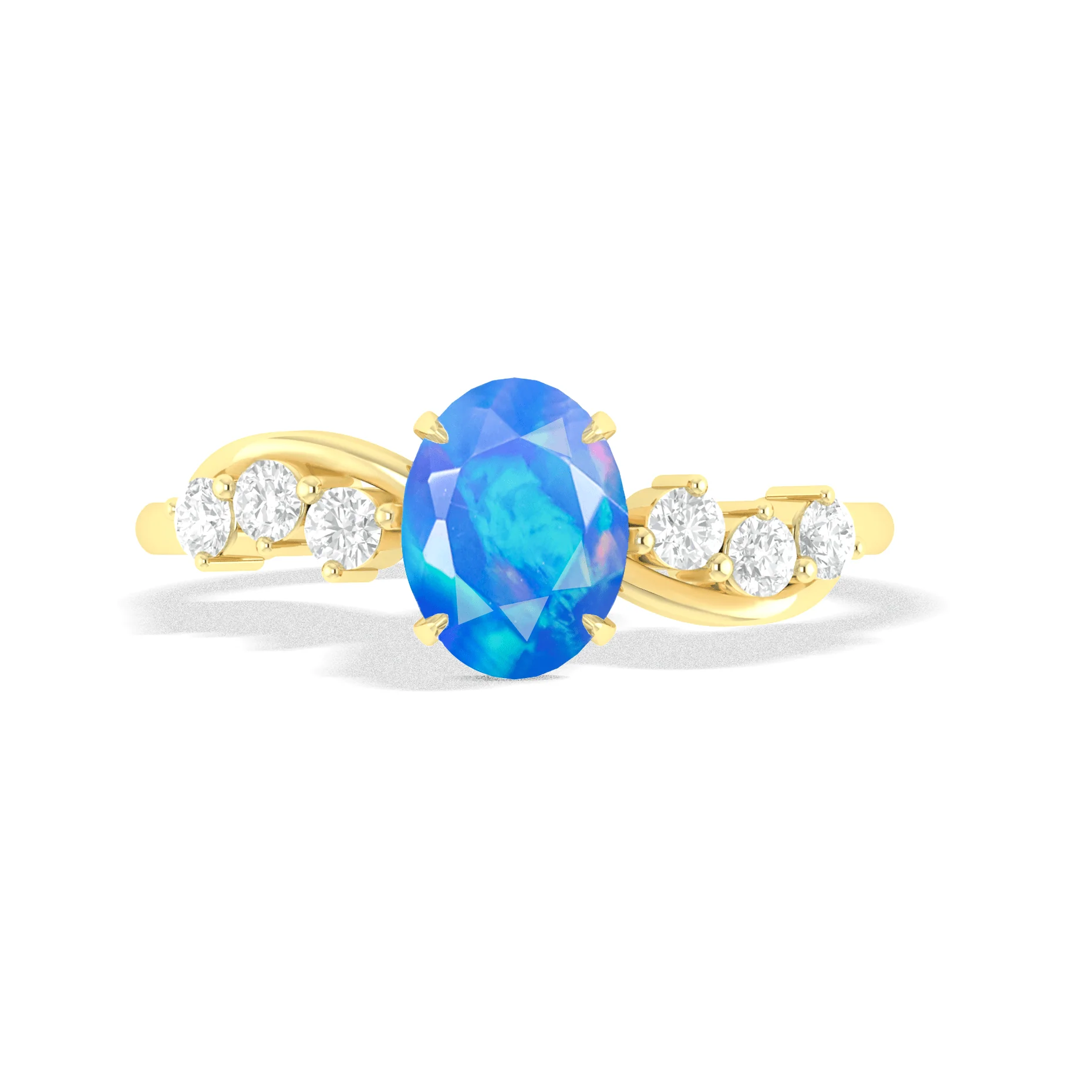 Natural Blue Opal Solitaire with Accents Ring with Gold Filled & Sterling Silver - Image 4