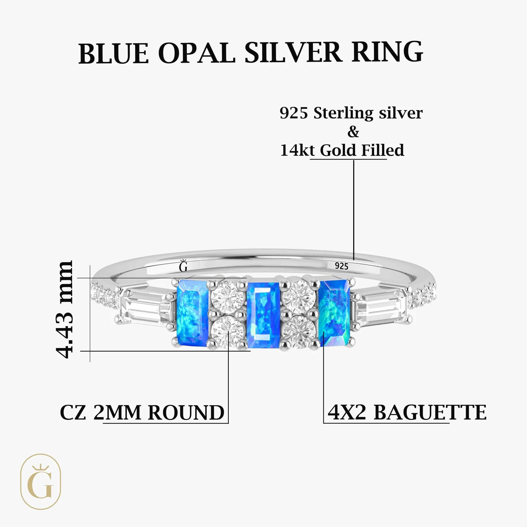 Natural Blue Opal Designer Statement Ring with White Zircon - Image 6