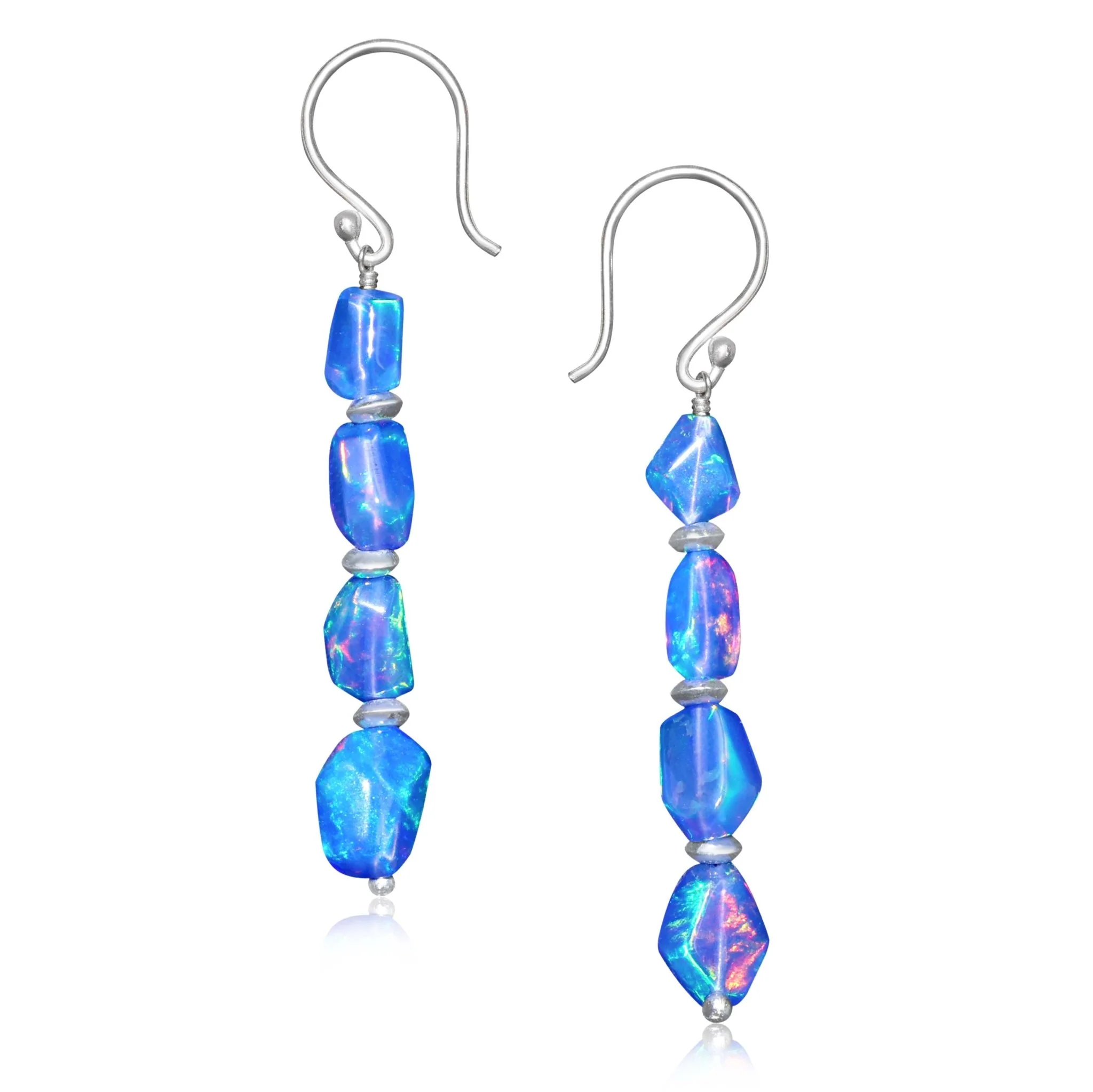 Natural Blue Opal Sterling Silver Dangle Earrings