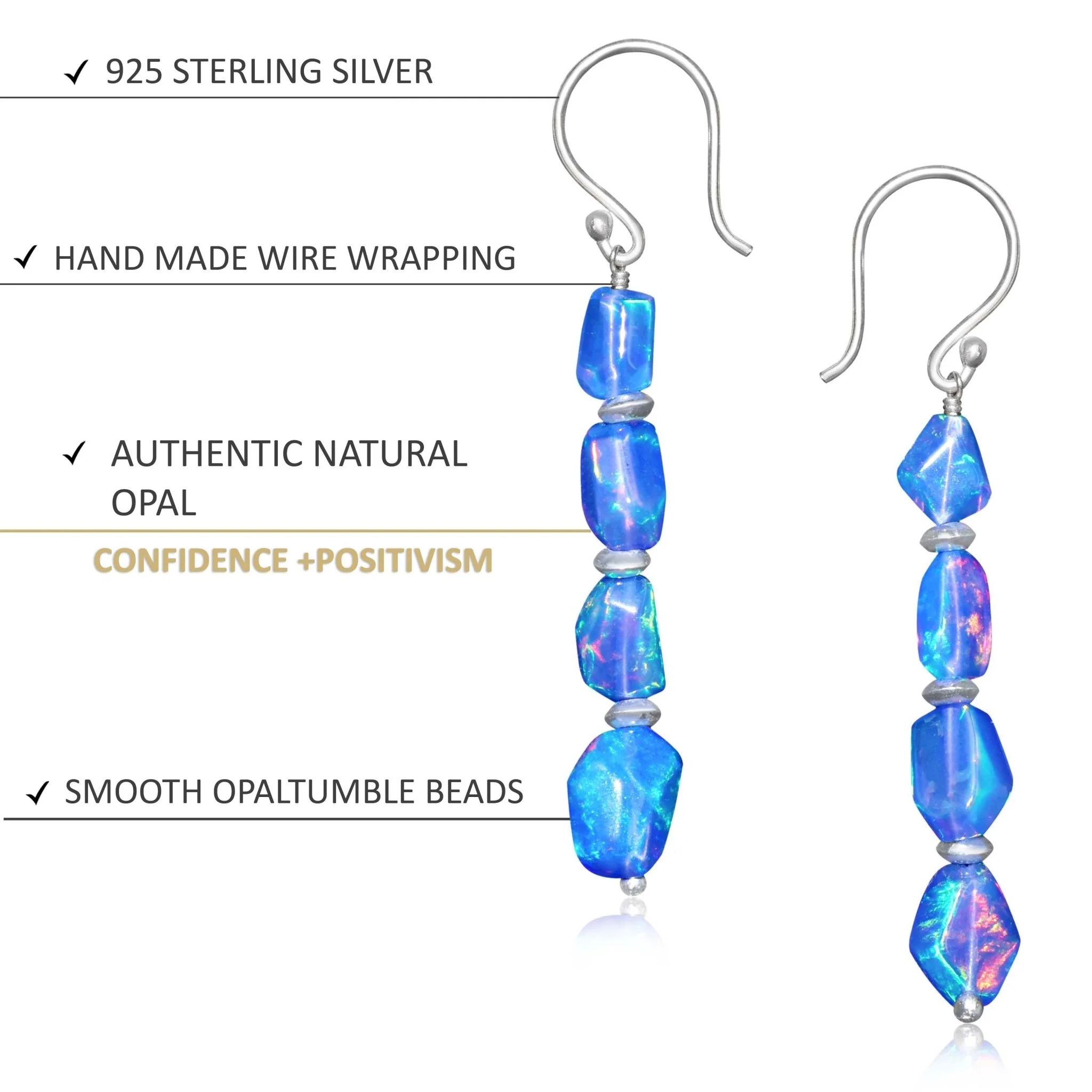 Natural Blue Opal Tumble Bead Linear Dangle Earrings - Image 4