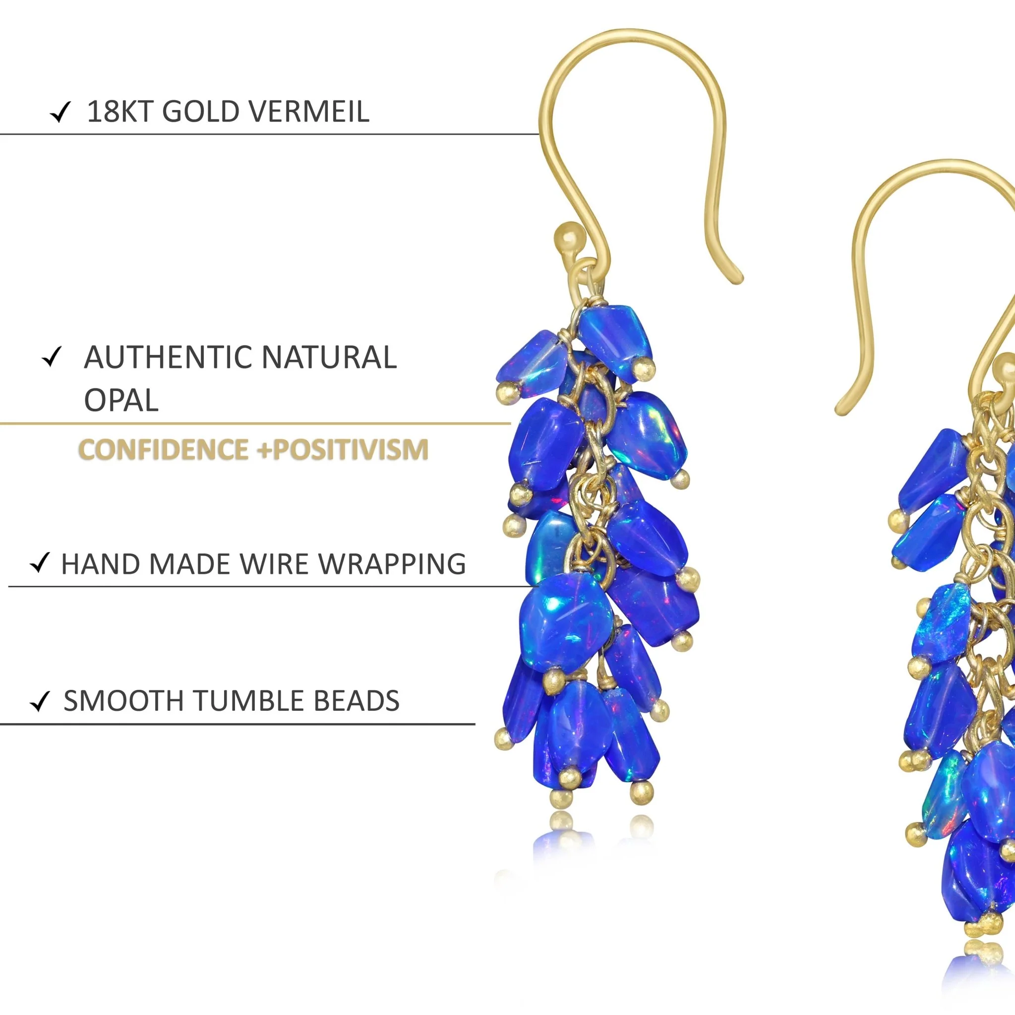 Natural Blue Opal Tumble Shape Beaded Cluster Earrings - Image 4