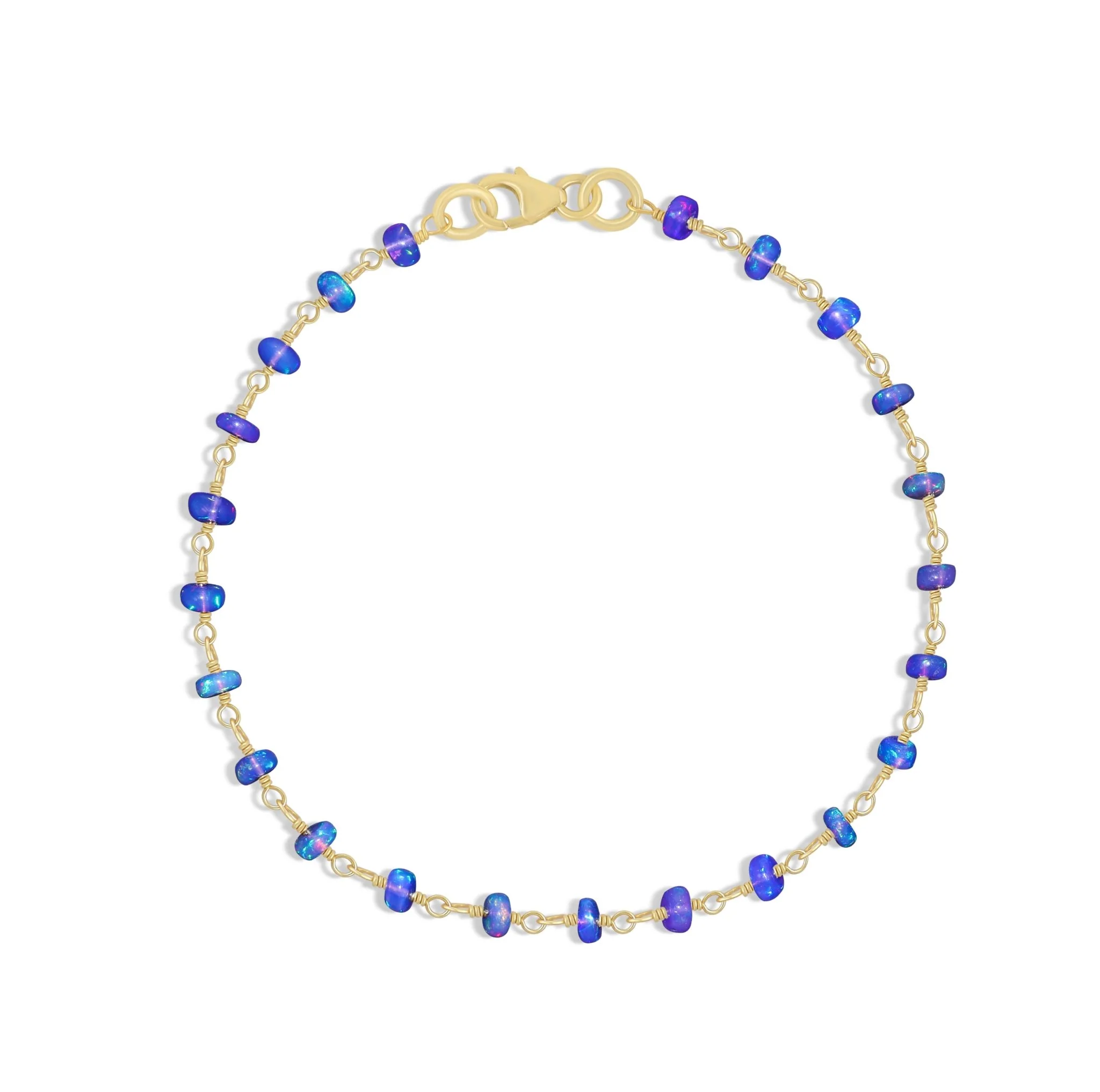 Natural Blue Opal Wire Wrap Beaded Bracelet Gold Filled Bracelets