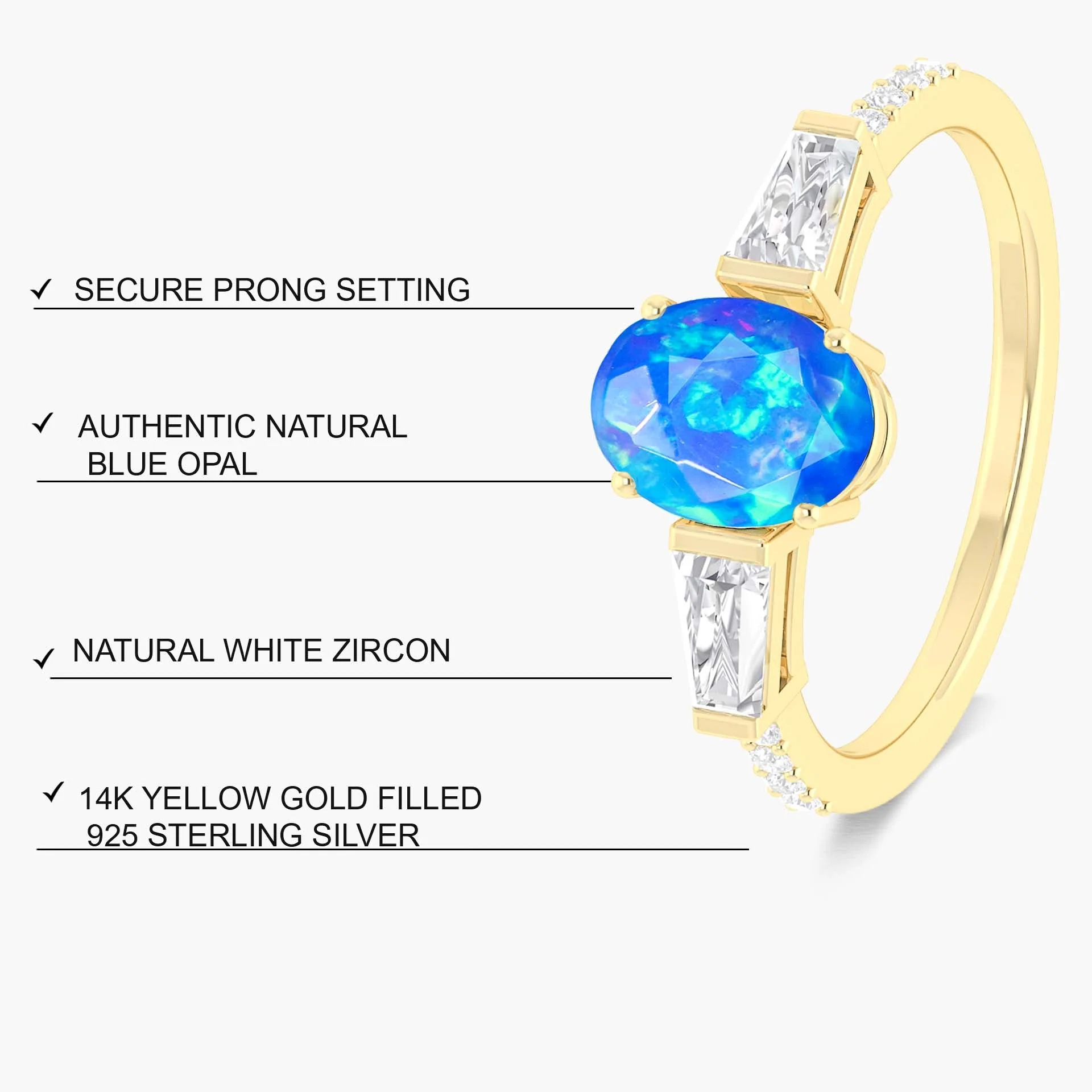Natural Blue Opal with Zircon Three Stone Engagement Ring - Image 5