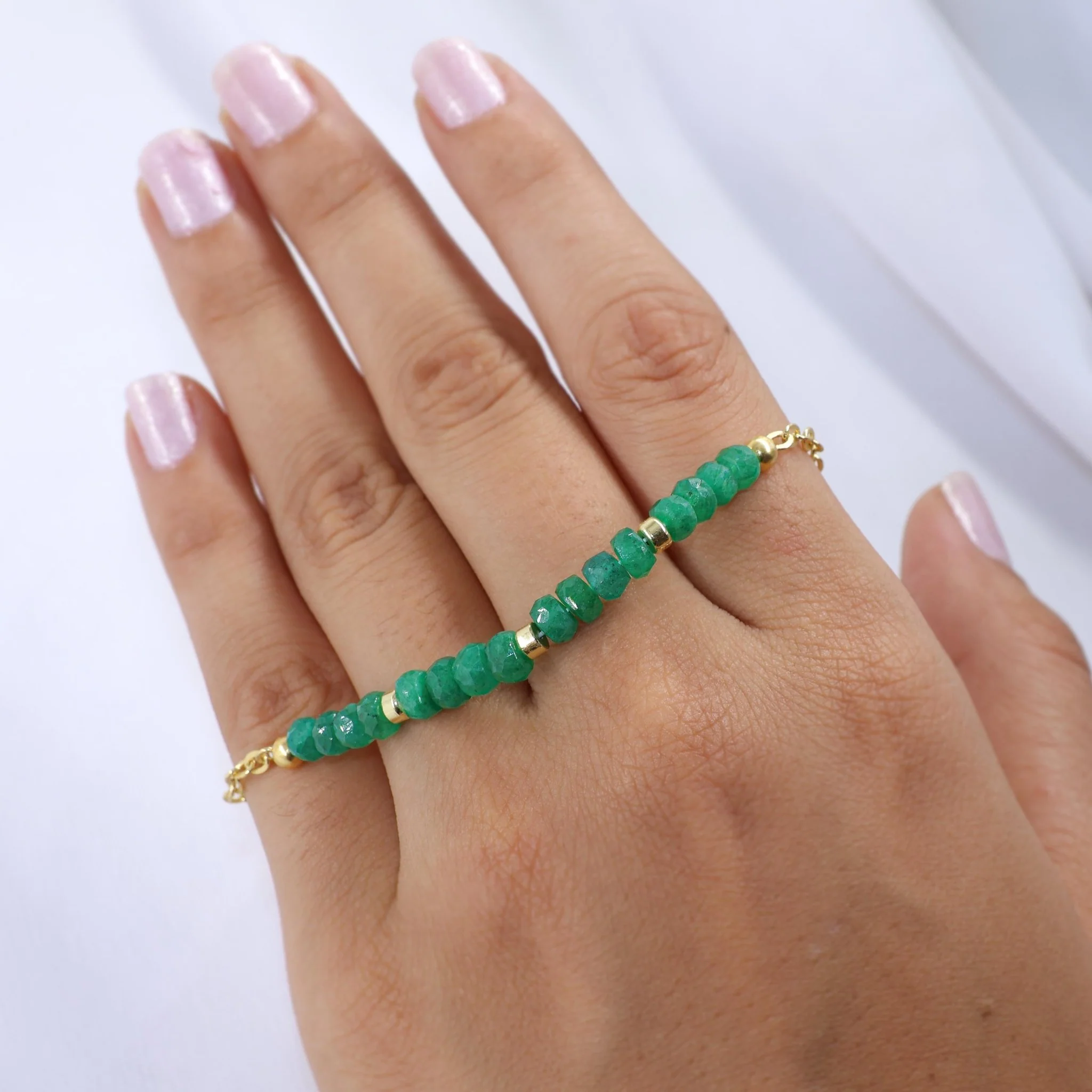 Natural Emerald Beaded Chain Bracelet Handmade Beads Bracelets - Image 3