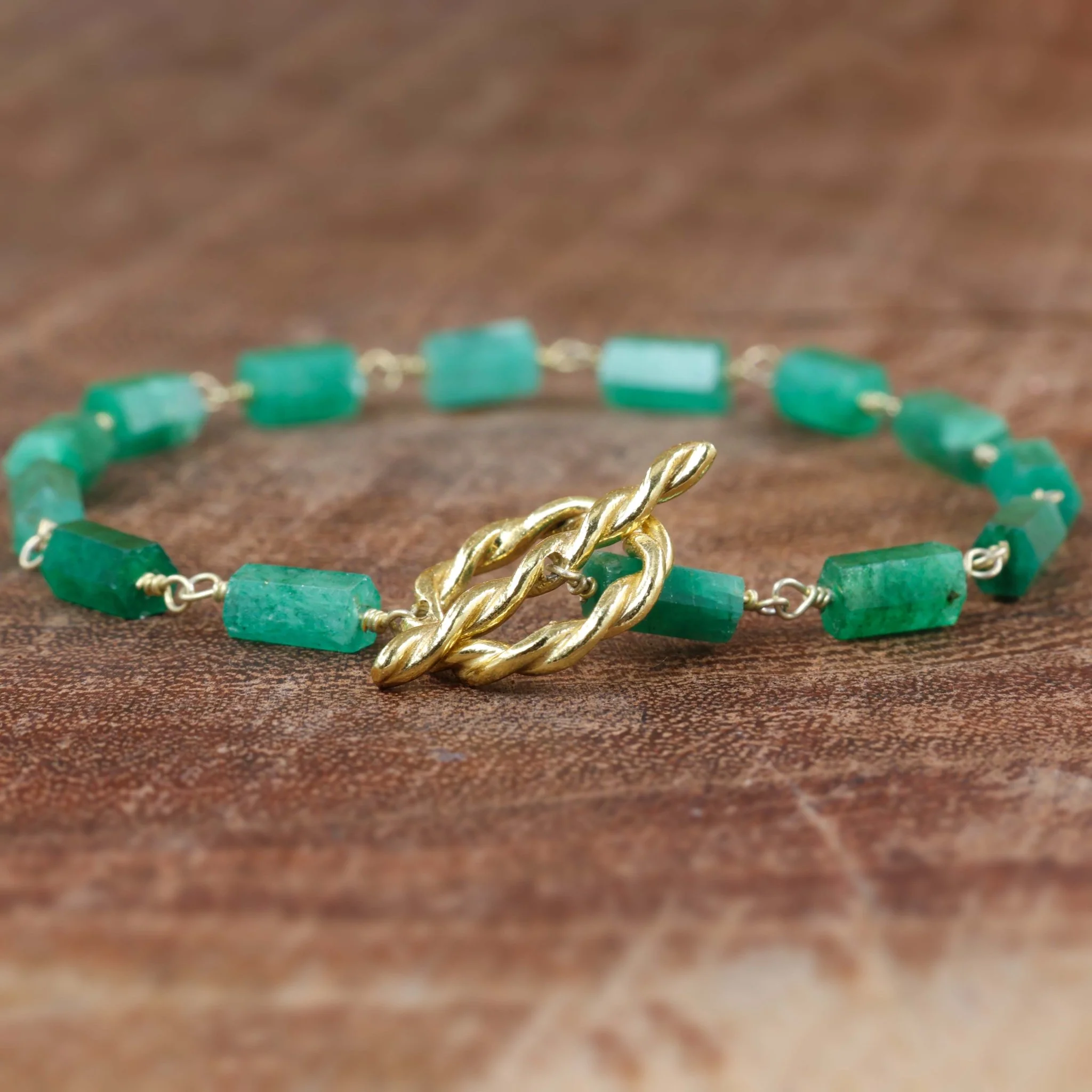Natural Emerald Hexagon Pencil Wire Wrap Beaded Bracelet - Image 4