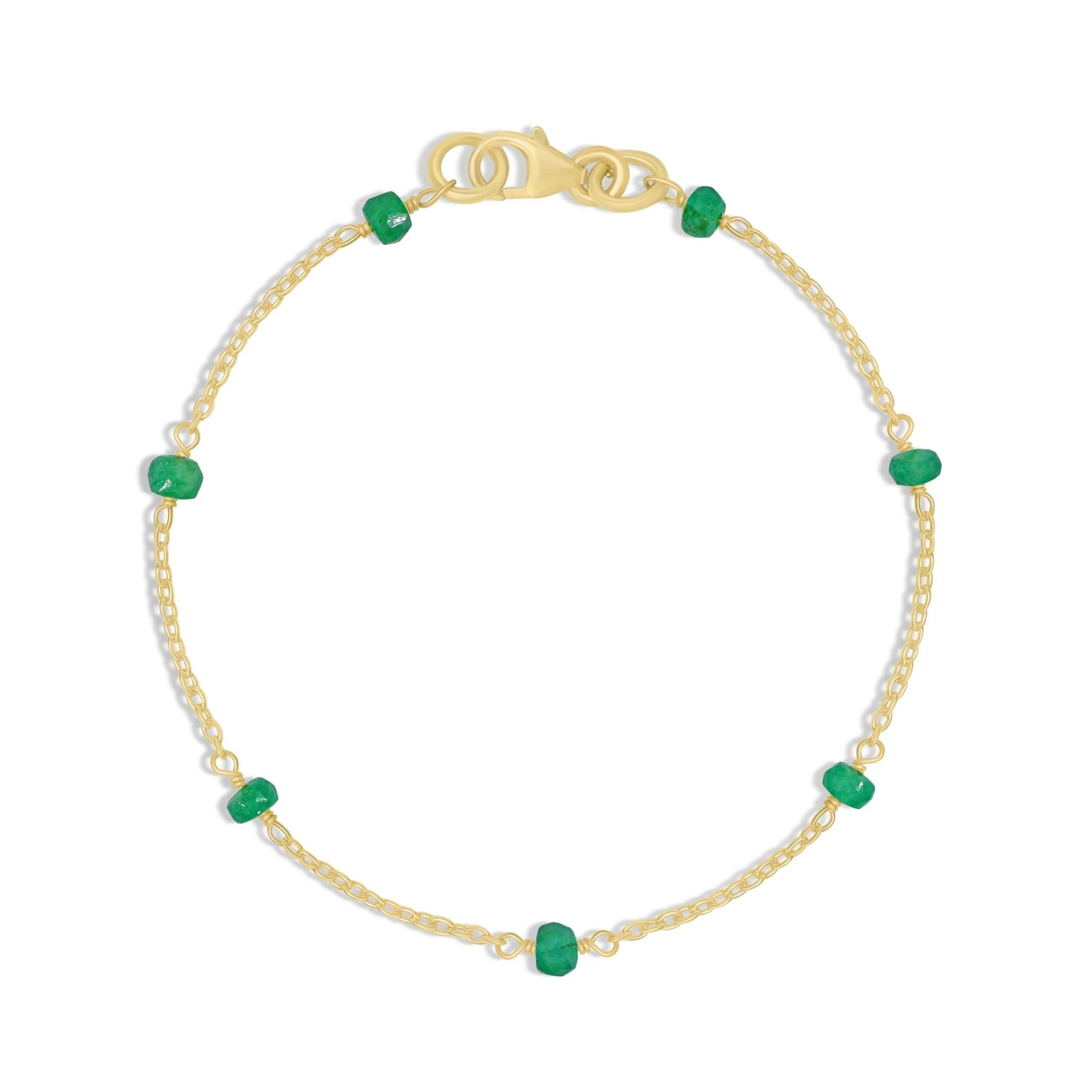 Natural Emerald Rondelle Minimalist Chain Beaded Bracelet