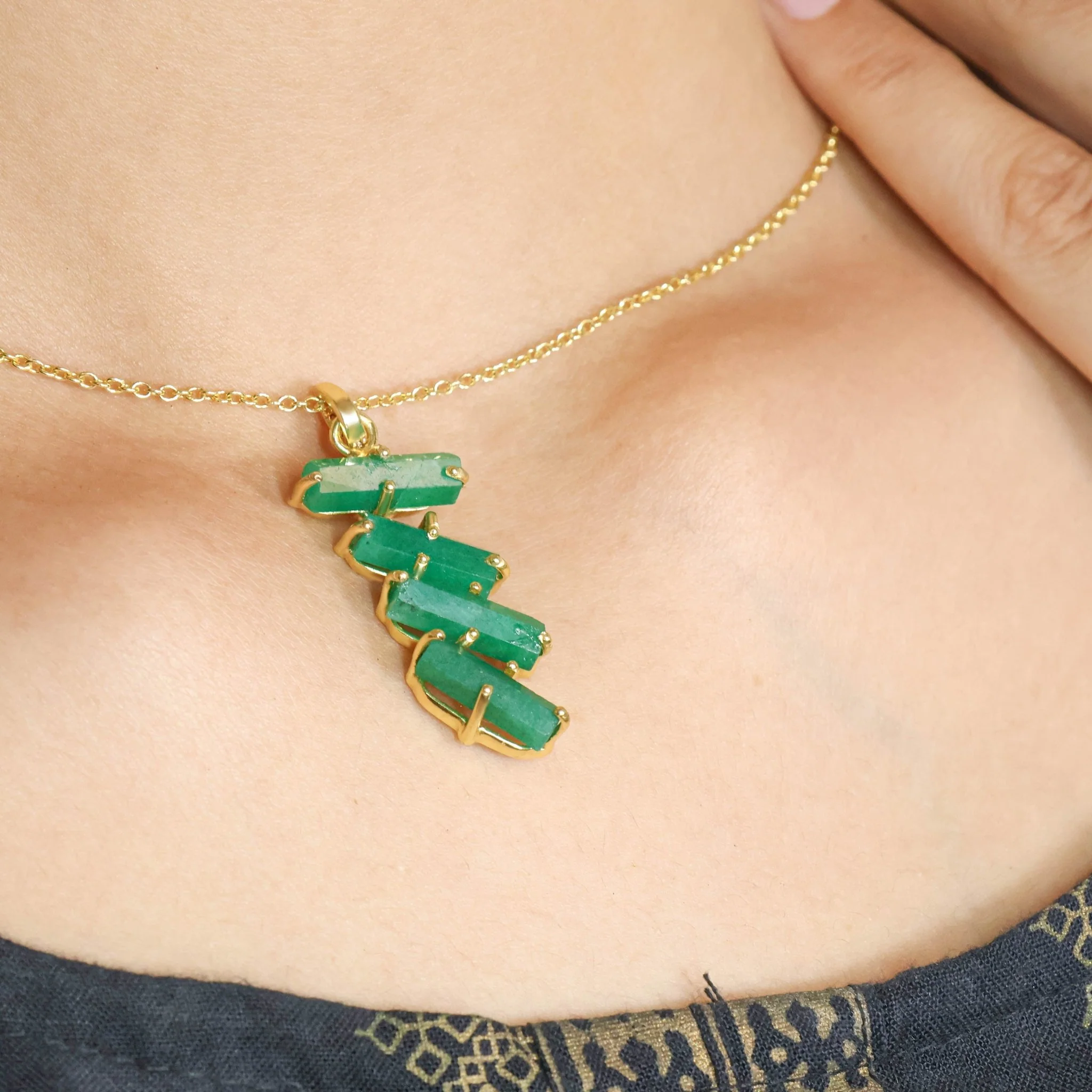 Natural Emerald with Zocon 4 Pencil Charm Chain Pendant Necklace - Image 3