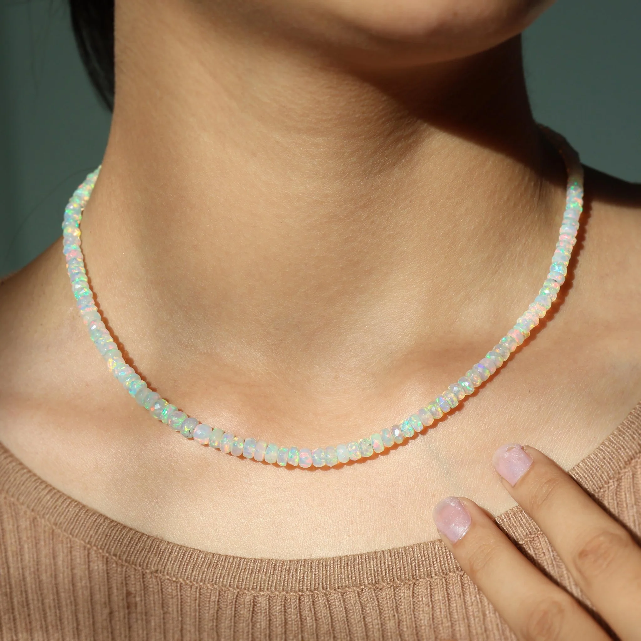 Natural Ethiopian Faceted White Opal Beaded Necklace for Wedding Gift - Image 4