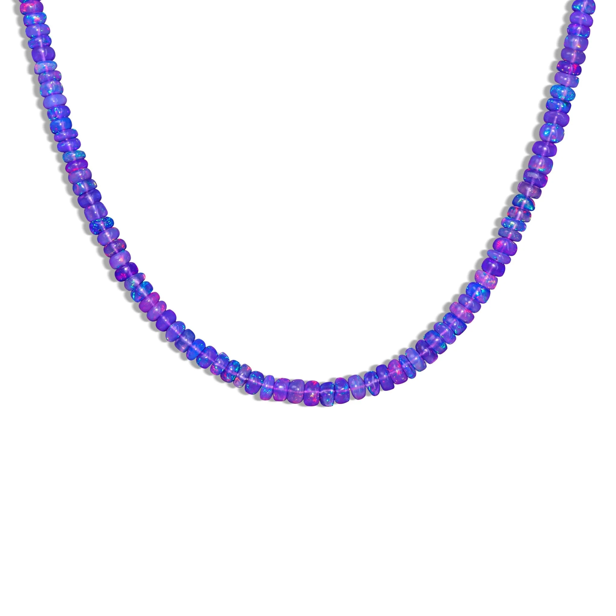 Natural Ethiopian Fire Lavender Opal Beaded 925 sterling Silver Necklace
