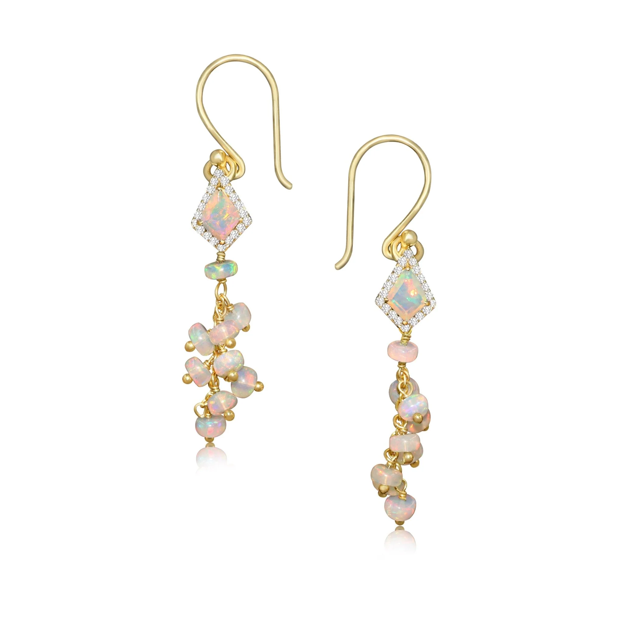 Natural fire Ethiopian opal beaded with kite charm earrings