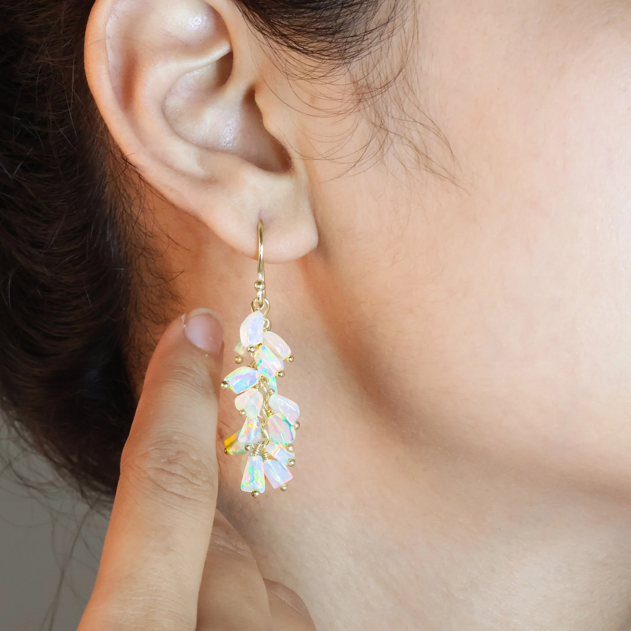 Natural fire Ethiopian opal tumble Cluster earrings - Image 2