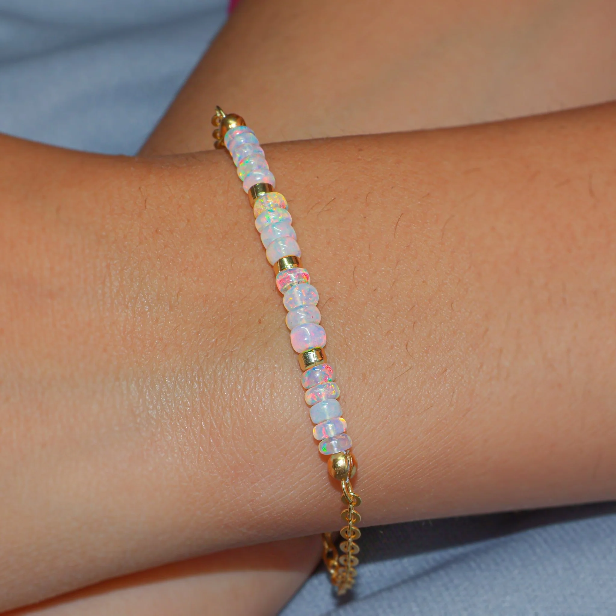 Natural fire Opal beaded Gold Vermail Chain bracelet for women - Image 2