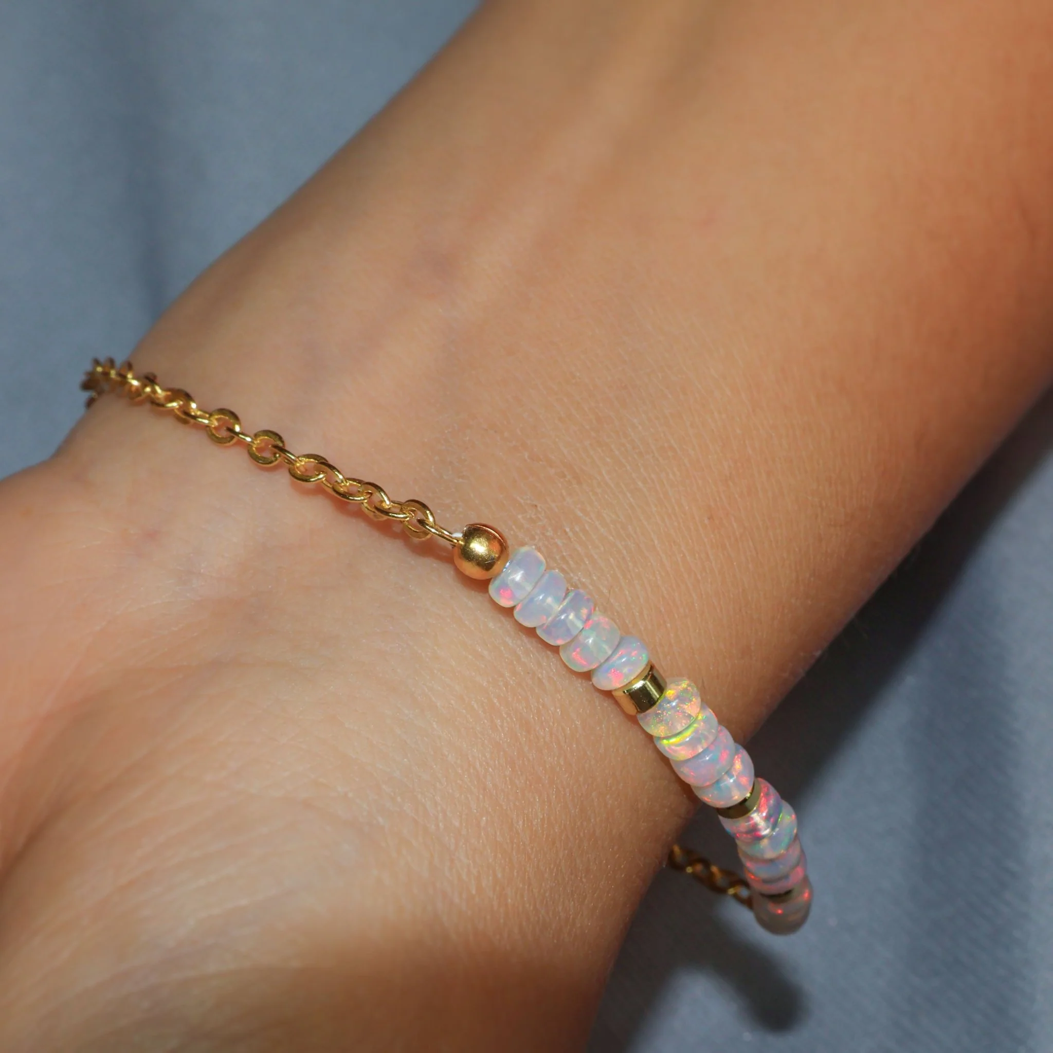 Natural fire Opal beaded Gold Vermail Chain bracelet for women - Image 3