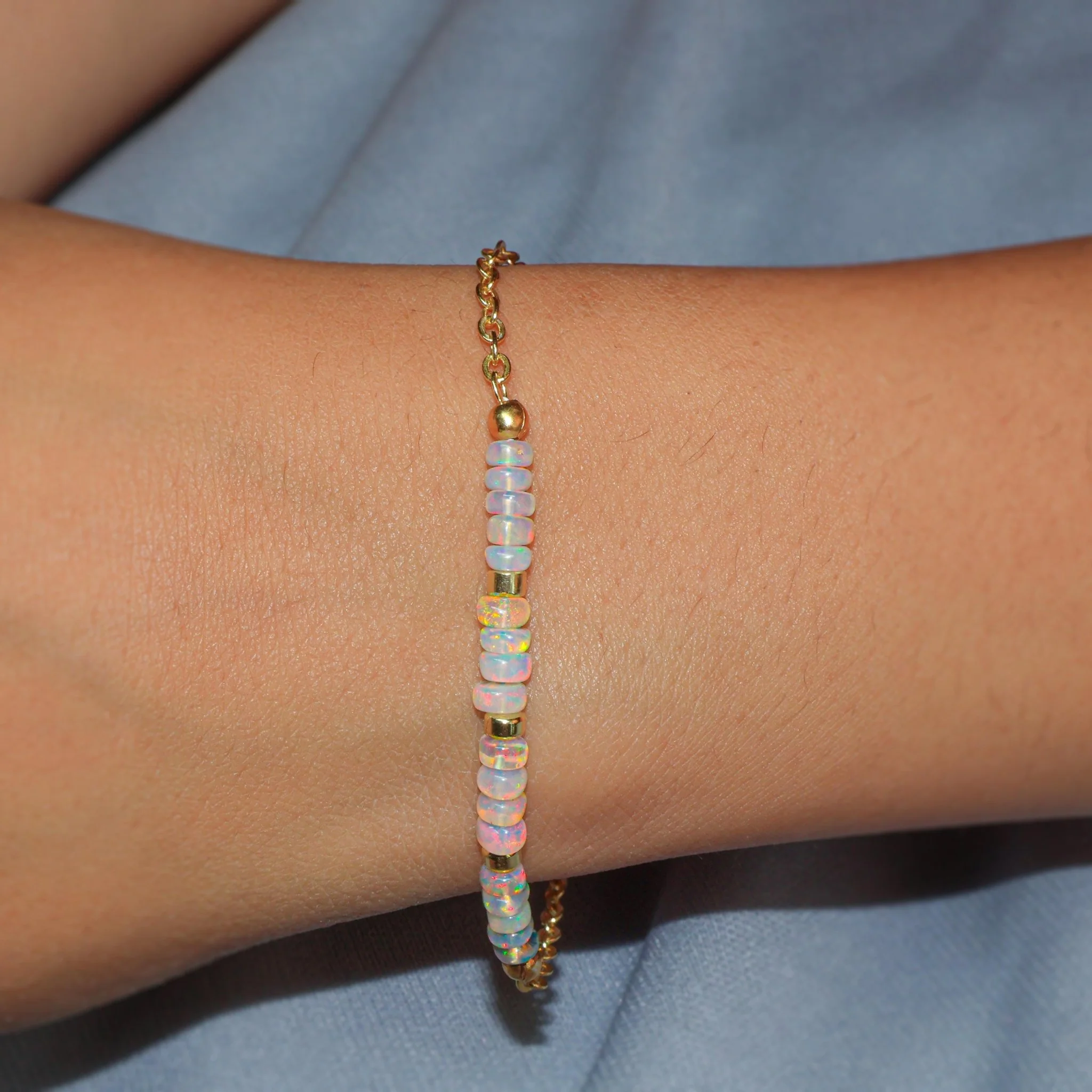 Natural fire Opal beaded Gold Vermail Chain bracelet for women - Image 5