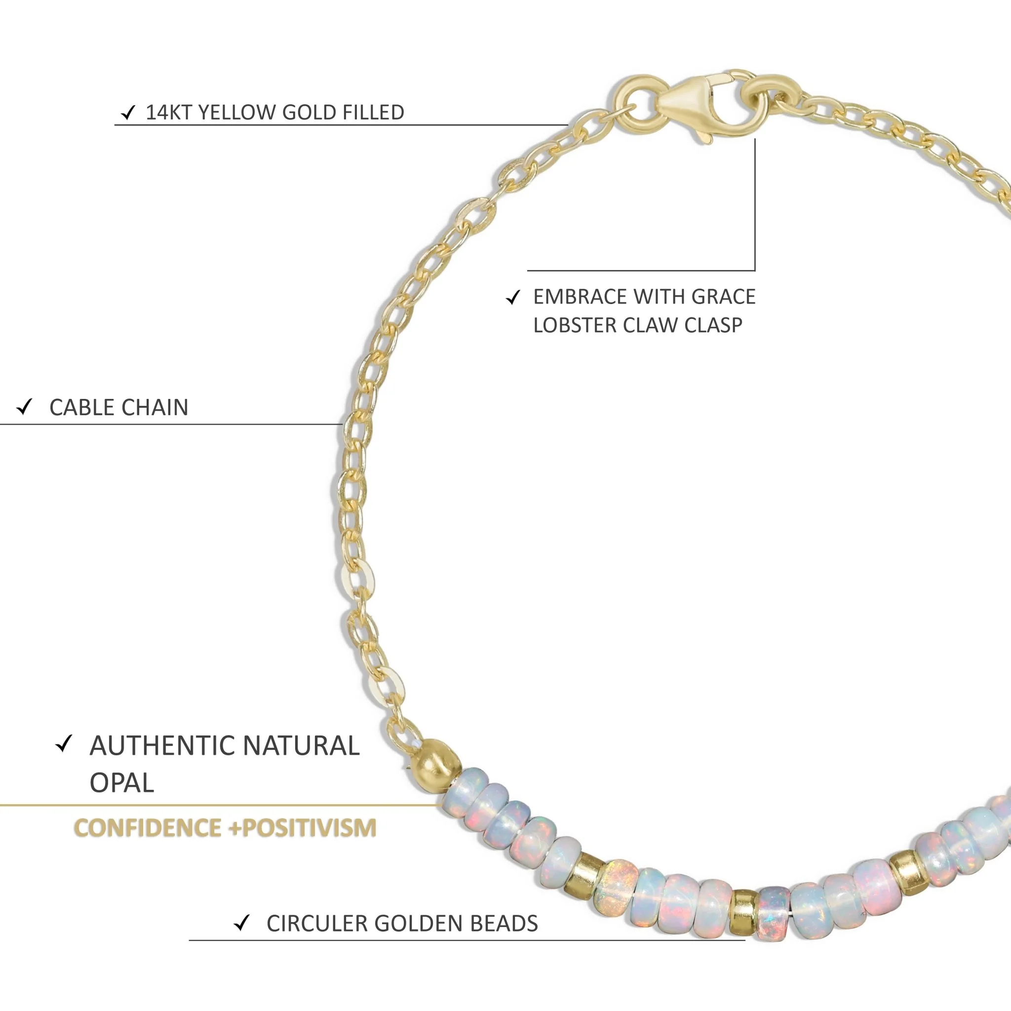 Natural fire Opal beaded Gold Vermail Chain bracelet for women - Image 6