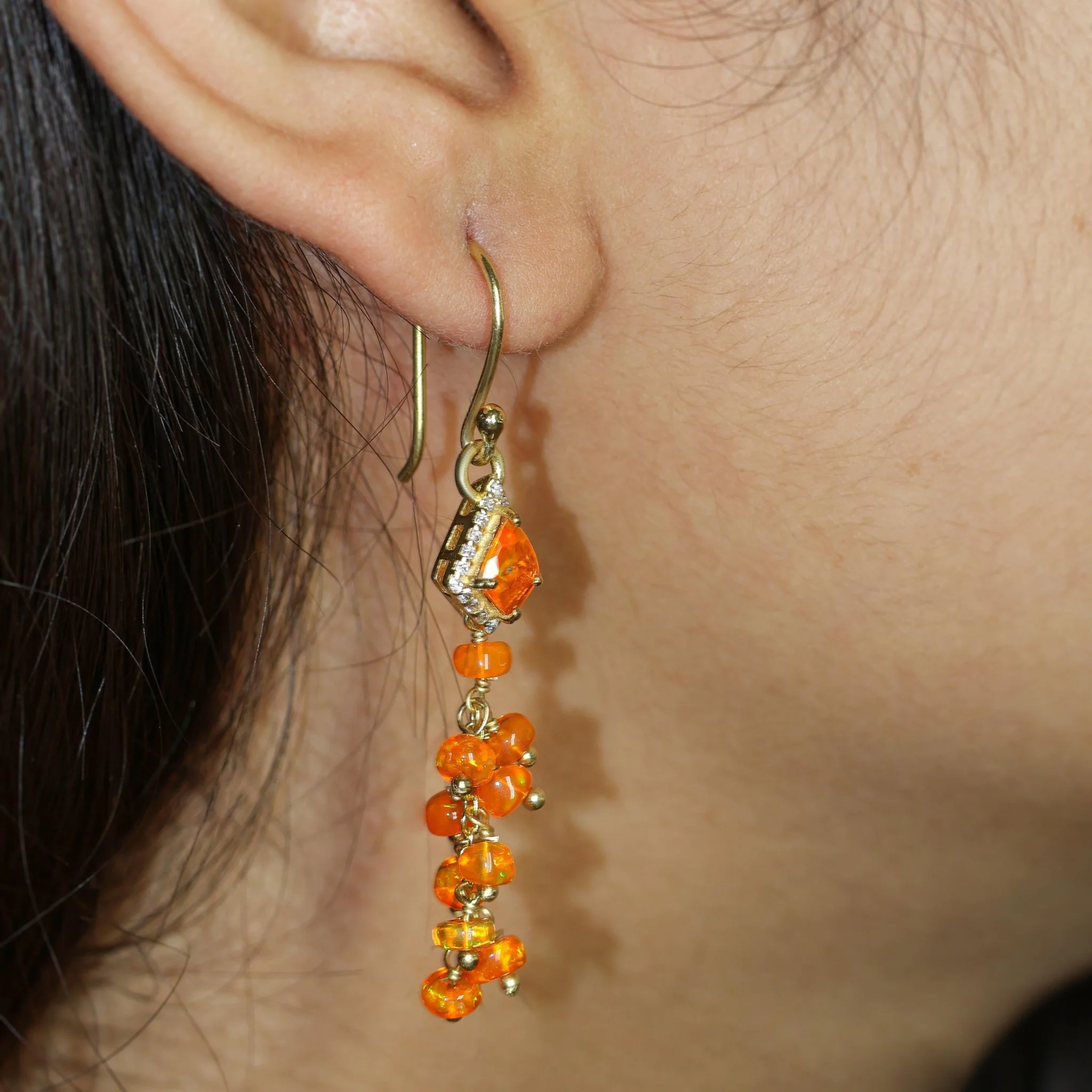 Natural fire Orange opal handmade earrings - Image 2
