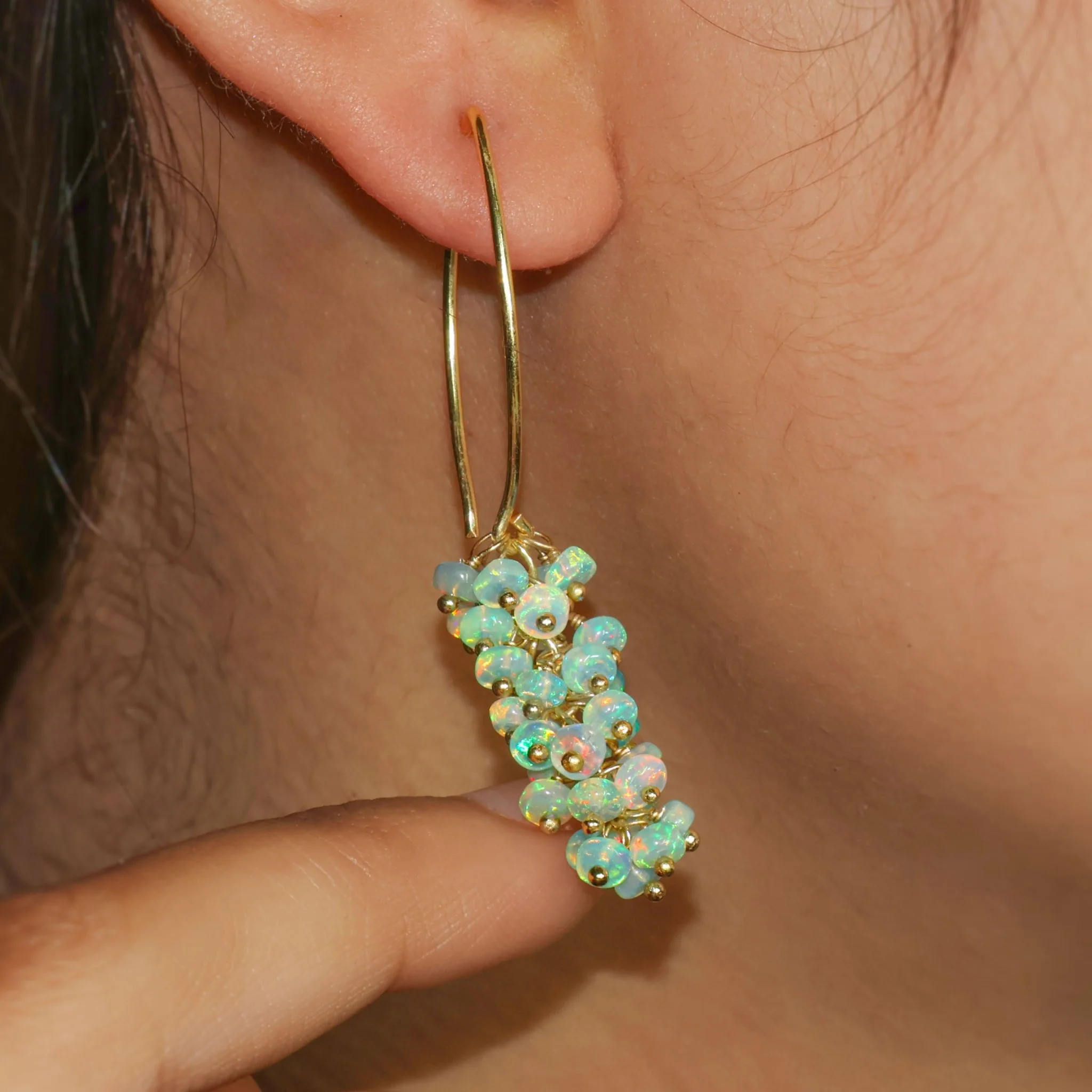 Natural Green Opal French Hook Style Beaded Cluster Earrings - Image 3