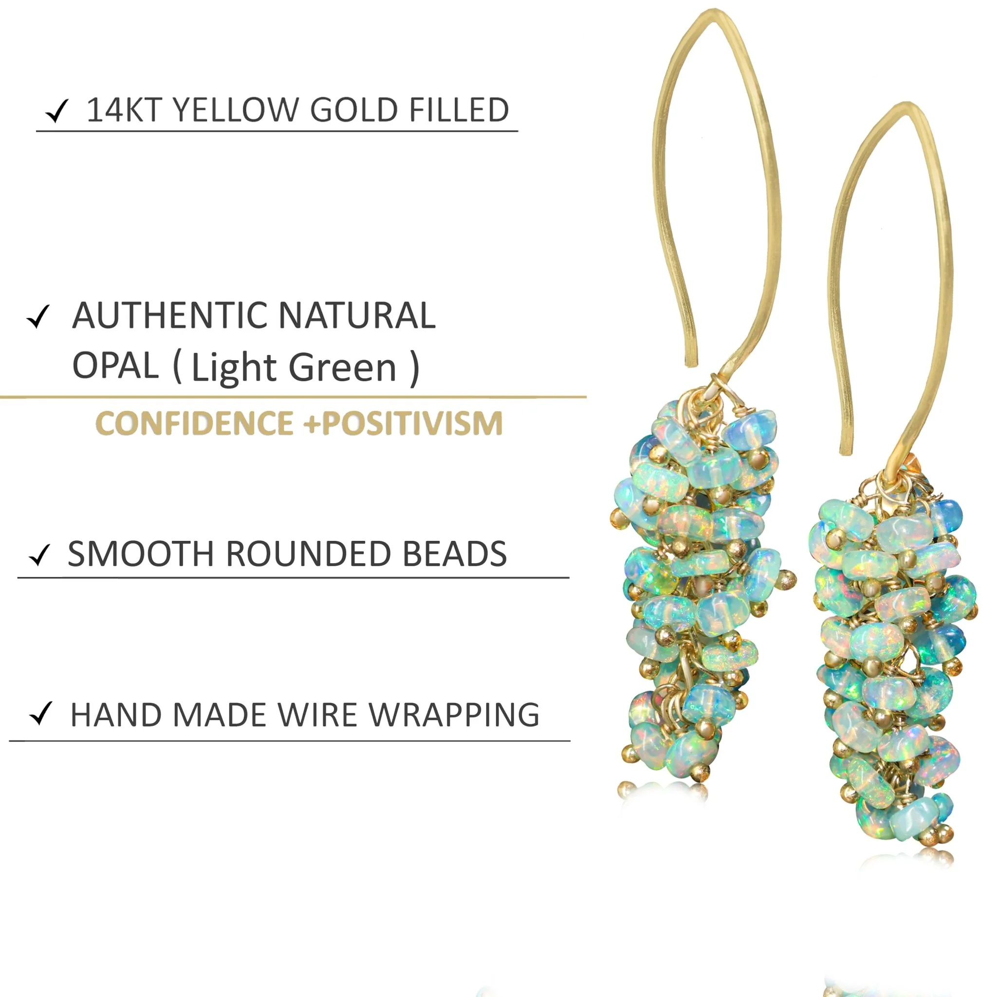 Natural Green Opal French Hook Style Beaded Cluster Earrings - Image 4