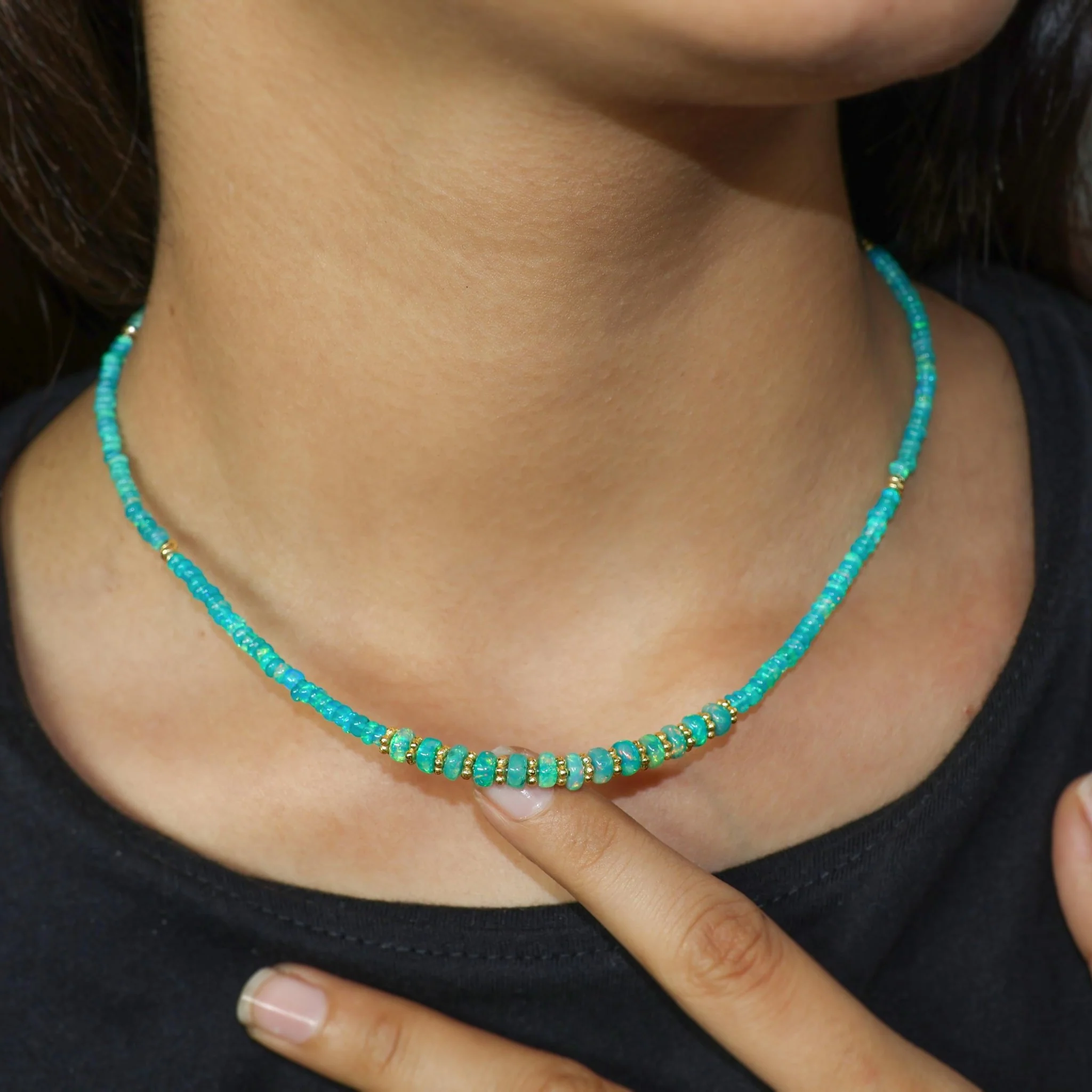 Natural Green Opal Handmade Bead Strand Necklace - Image 4