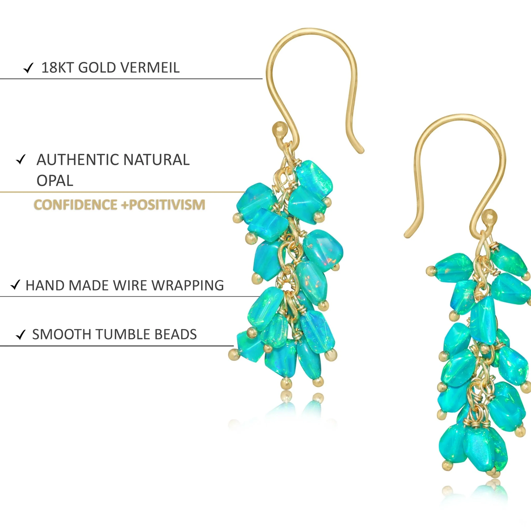 Natural Green Opal Tumble Shape Beaded Cluster Earrings - Image 4