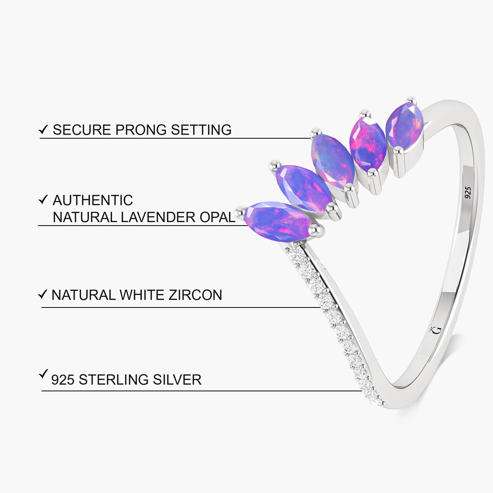 Natural Lavender fire 5 Marquise shape stone ring - Image 6