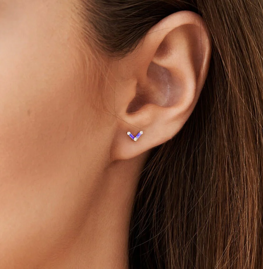 Natural Lavender Opal AV Style Stud Earrings - Image 3