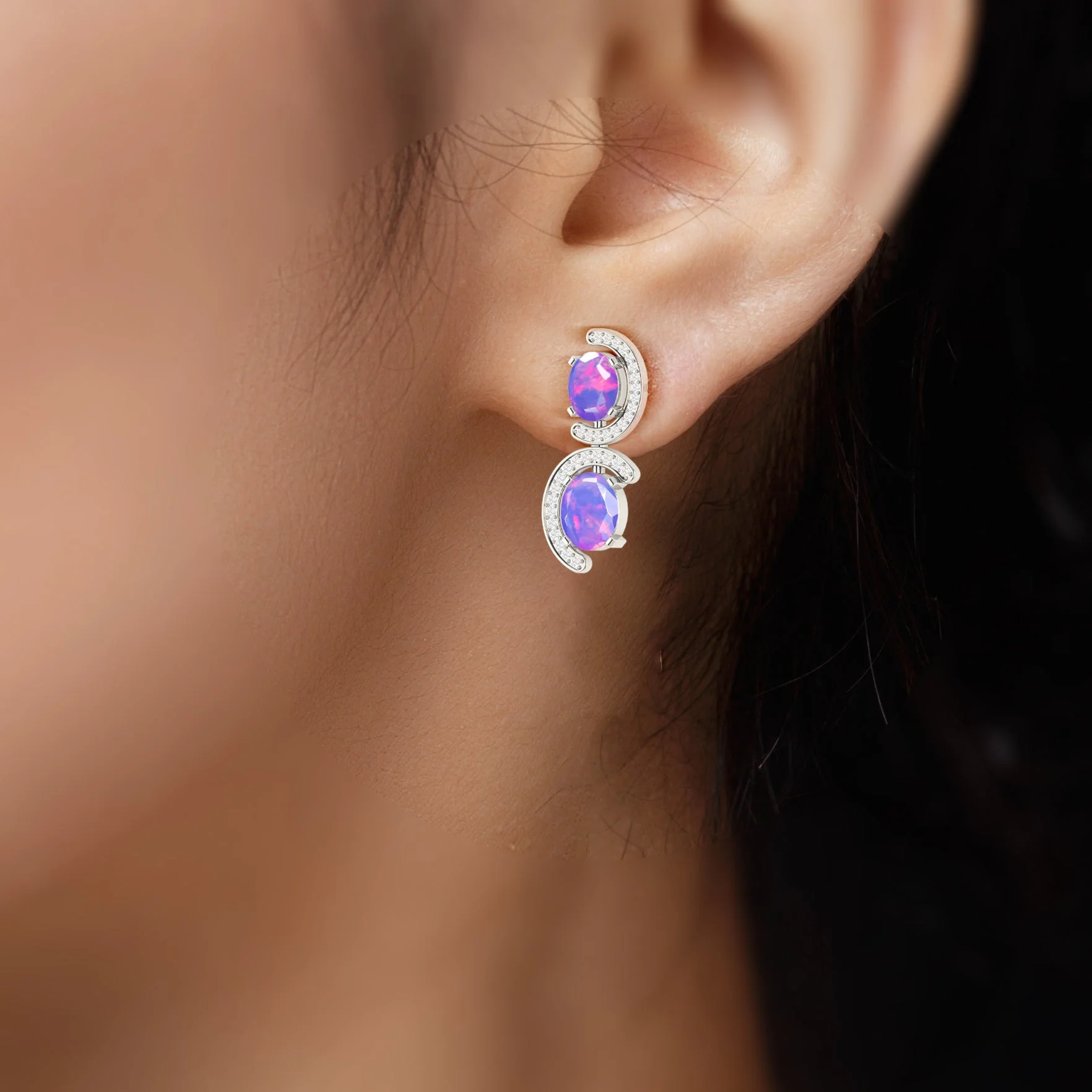 Natural Lavender Opal 'C' Shape Stud Earrings - Image 3