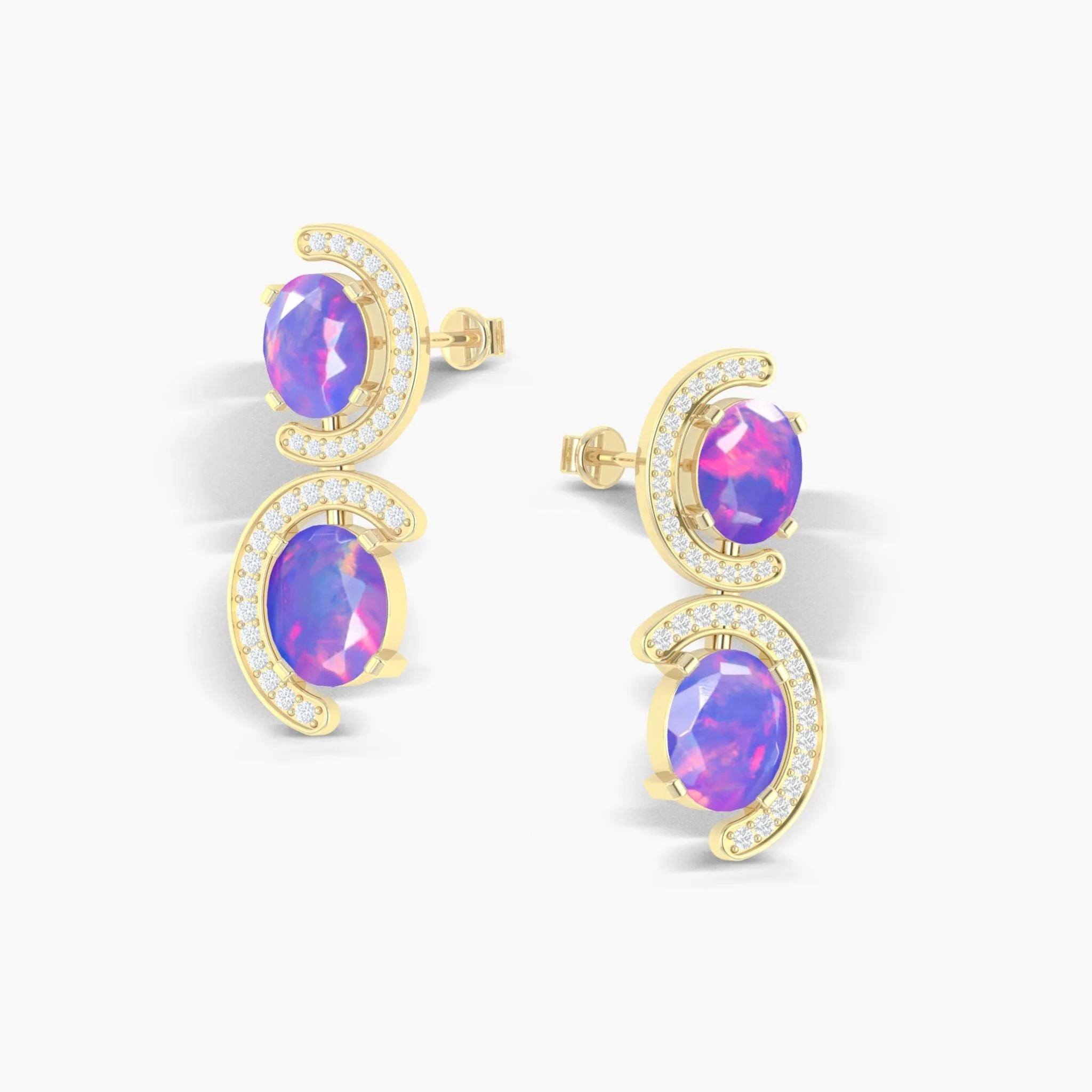Natural Lavender Opal 'C' Shape Stud Earrings - Image 4