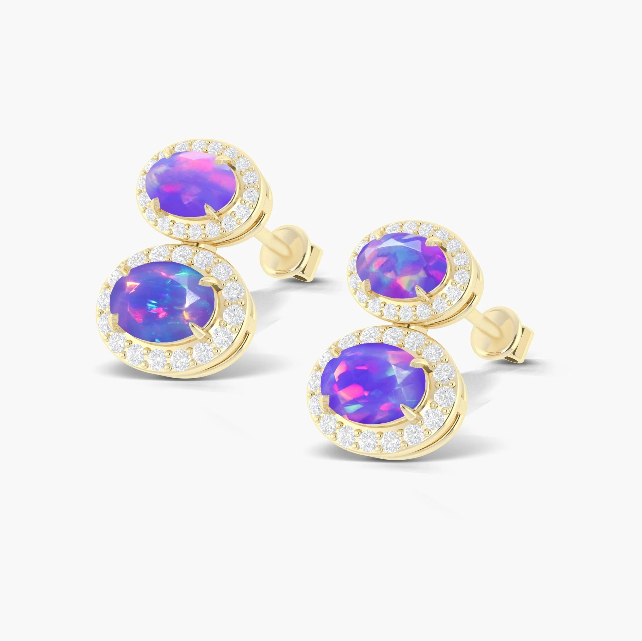 Natural Lavender Opal Dual Stone Halo Stud Earrings - Image 4
