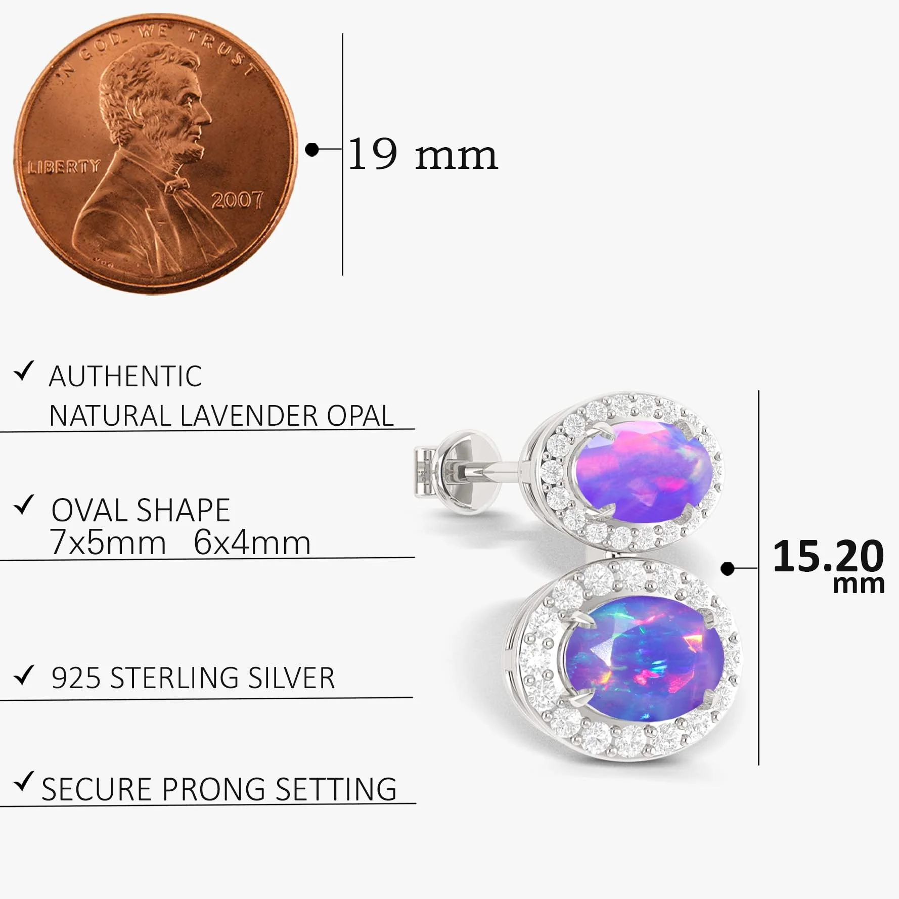 Natural Lavender Opal Dual Stone Halo Stud Earrings - Image 5
