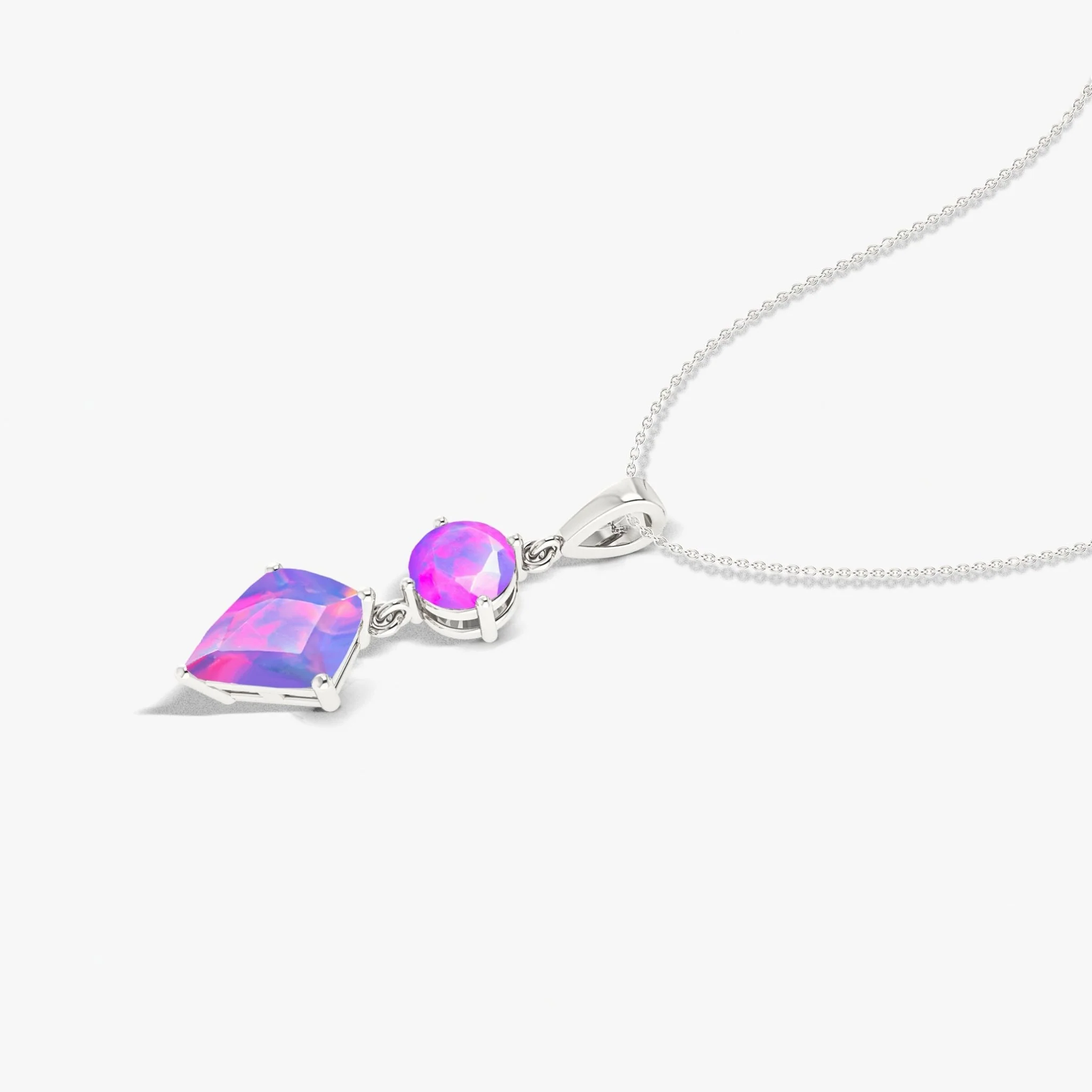 Natural Lavender Opal Dual Stone Long Chain Pendant Necklace - Image 4