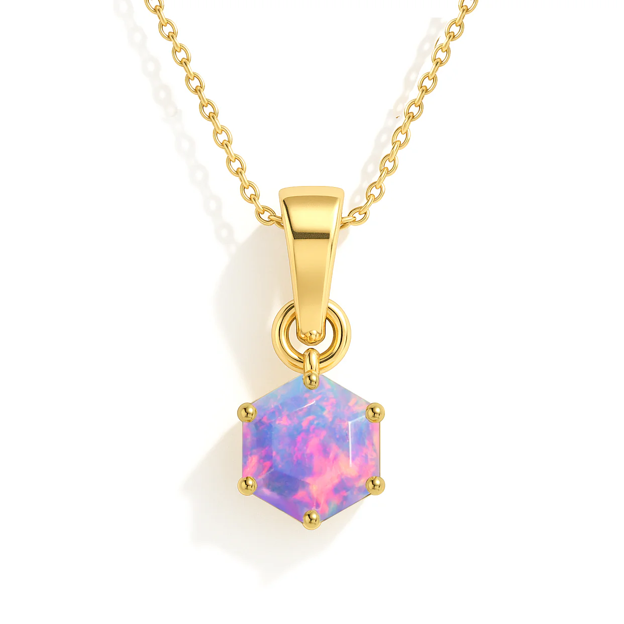 Natural Lavender Opal Hexagon Solitaire Pendant Necklace in 925 Sterling Silver 1.20ct - Image 3