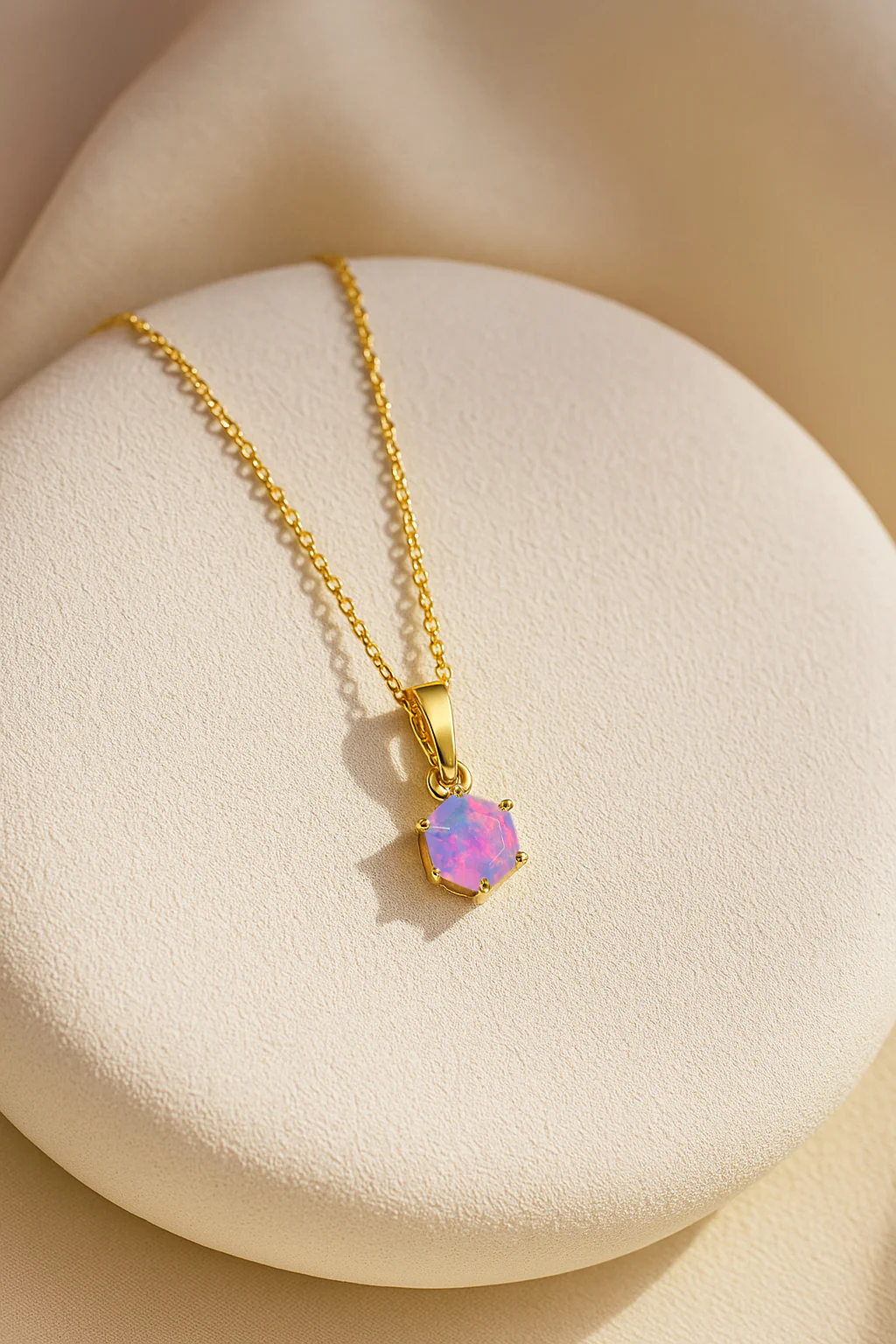Natural Lavender Opal Hexagon Solitaire Pendant Necklace in 925 Sterling Silver 1.20ct - Image 6