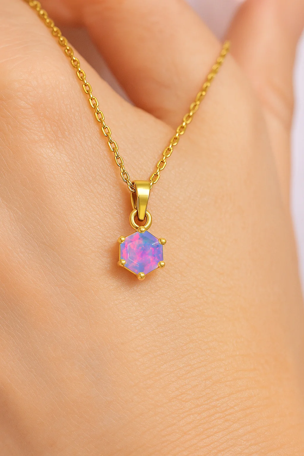 Natural Lavender Opal Hexagon Solitaire Pendant Necklace in 925 Sterling Silver 1.20ct - Image 8