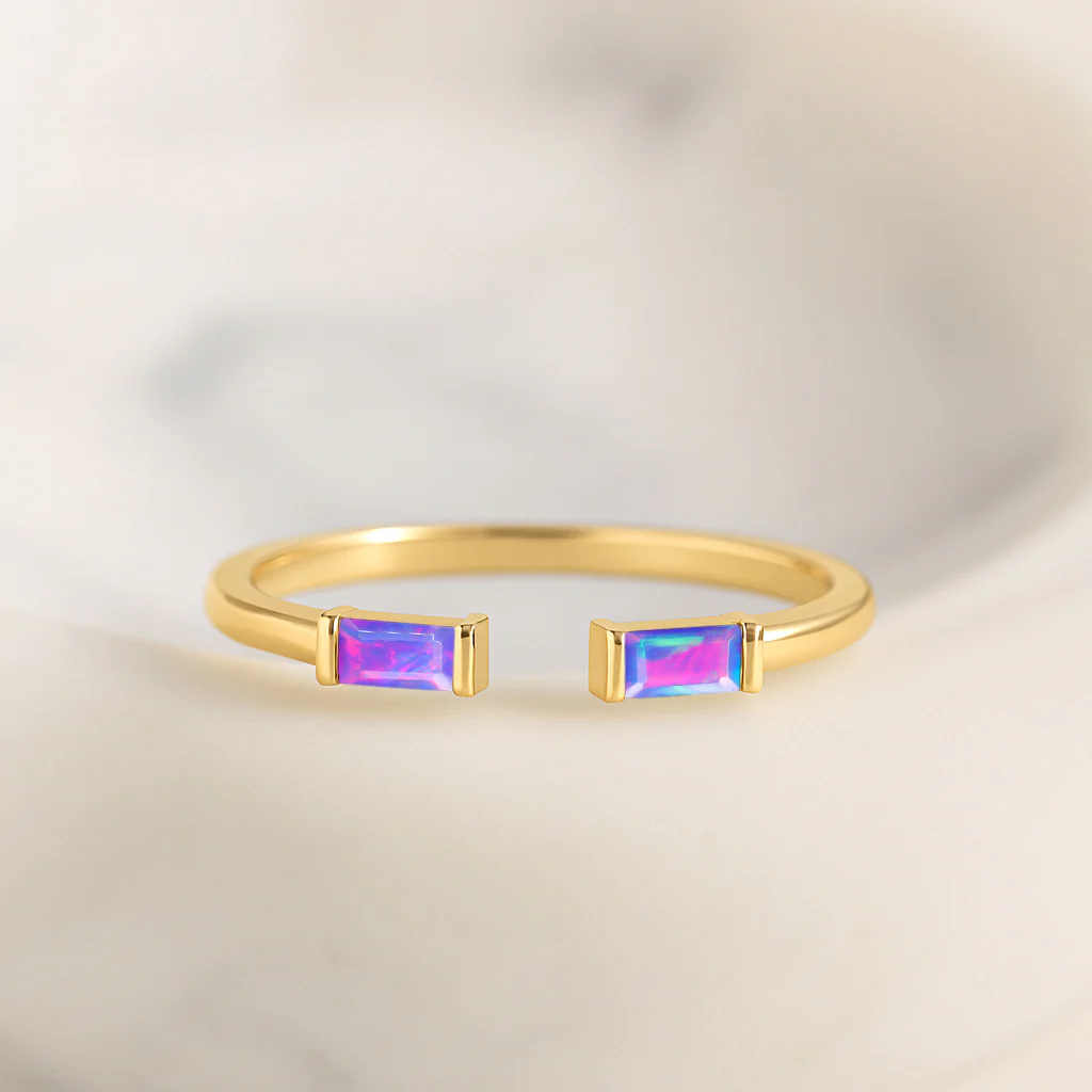Natural Lavender Opal Horizontal Baguette Open Ring in 925 Sterling Silver 5x2mm 0.50ct - Image 10
