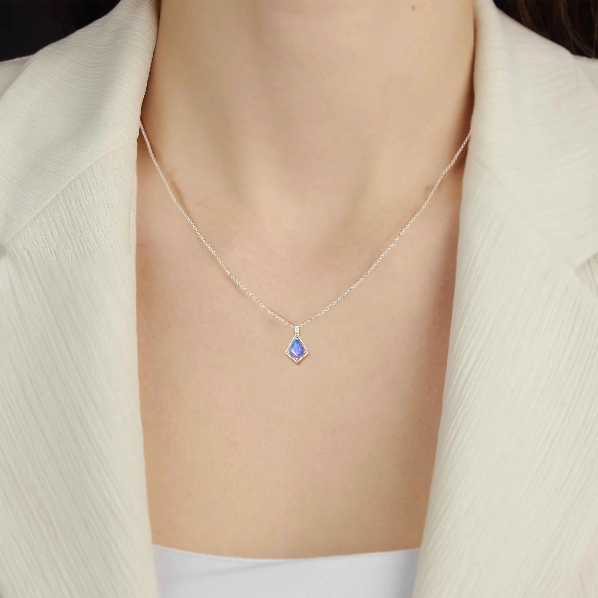 Natural Lavender Opal Kite Style Chain Pendant Necklace - Image 3
