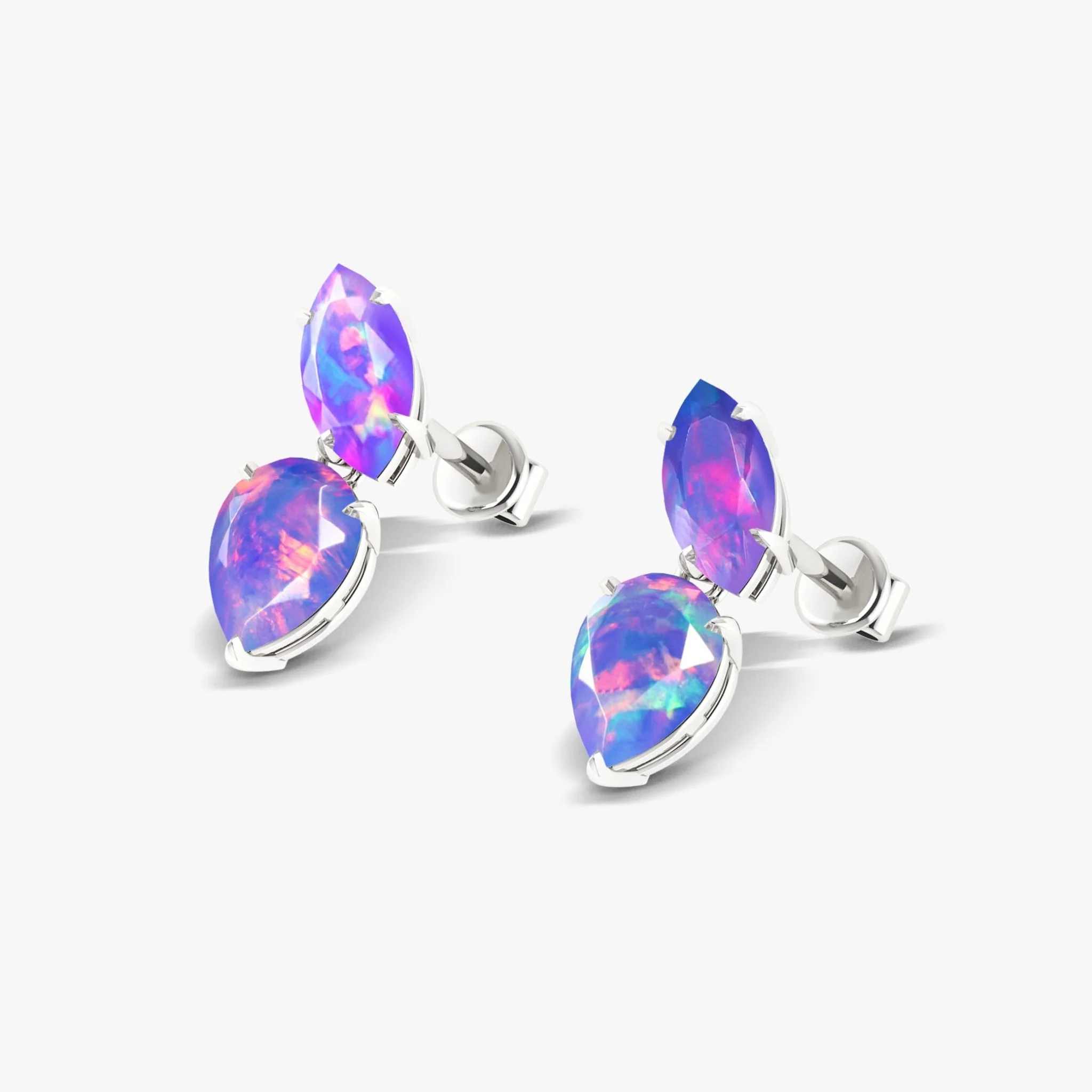 Natural Lavender Opal Marquise & Pear Two Stone Stud Earrings - Image 4