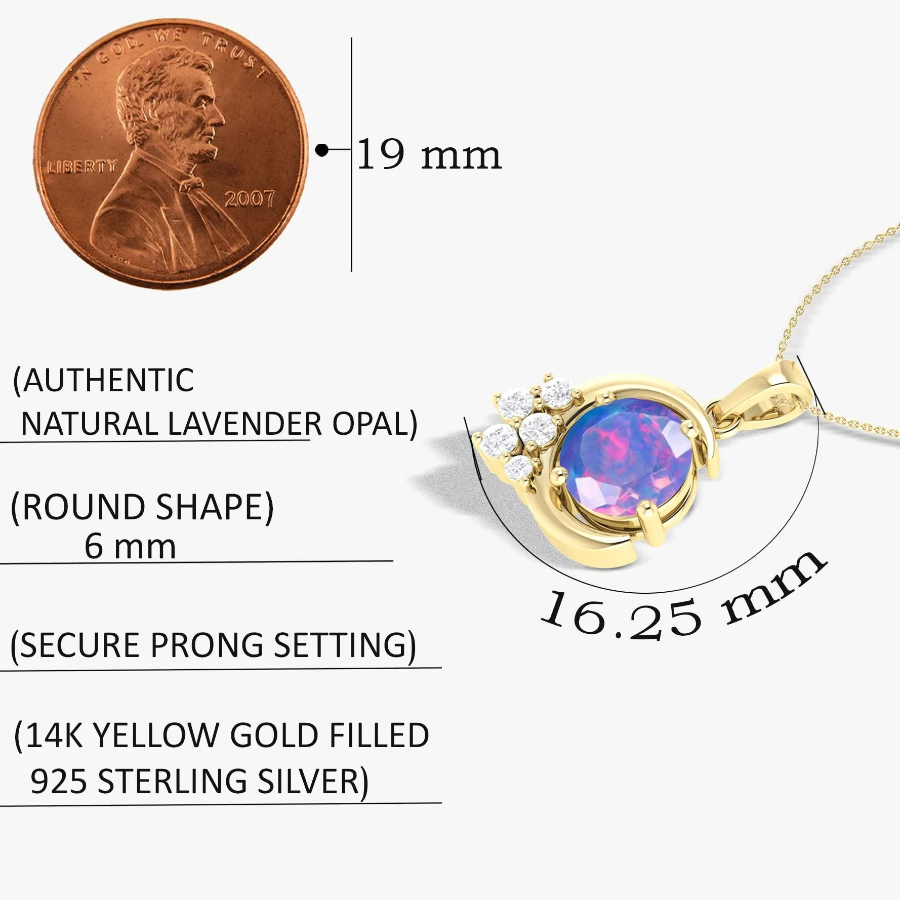 Natural Lavender Opal Moon Charm Pendant Necklace - Image 5