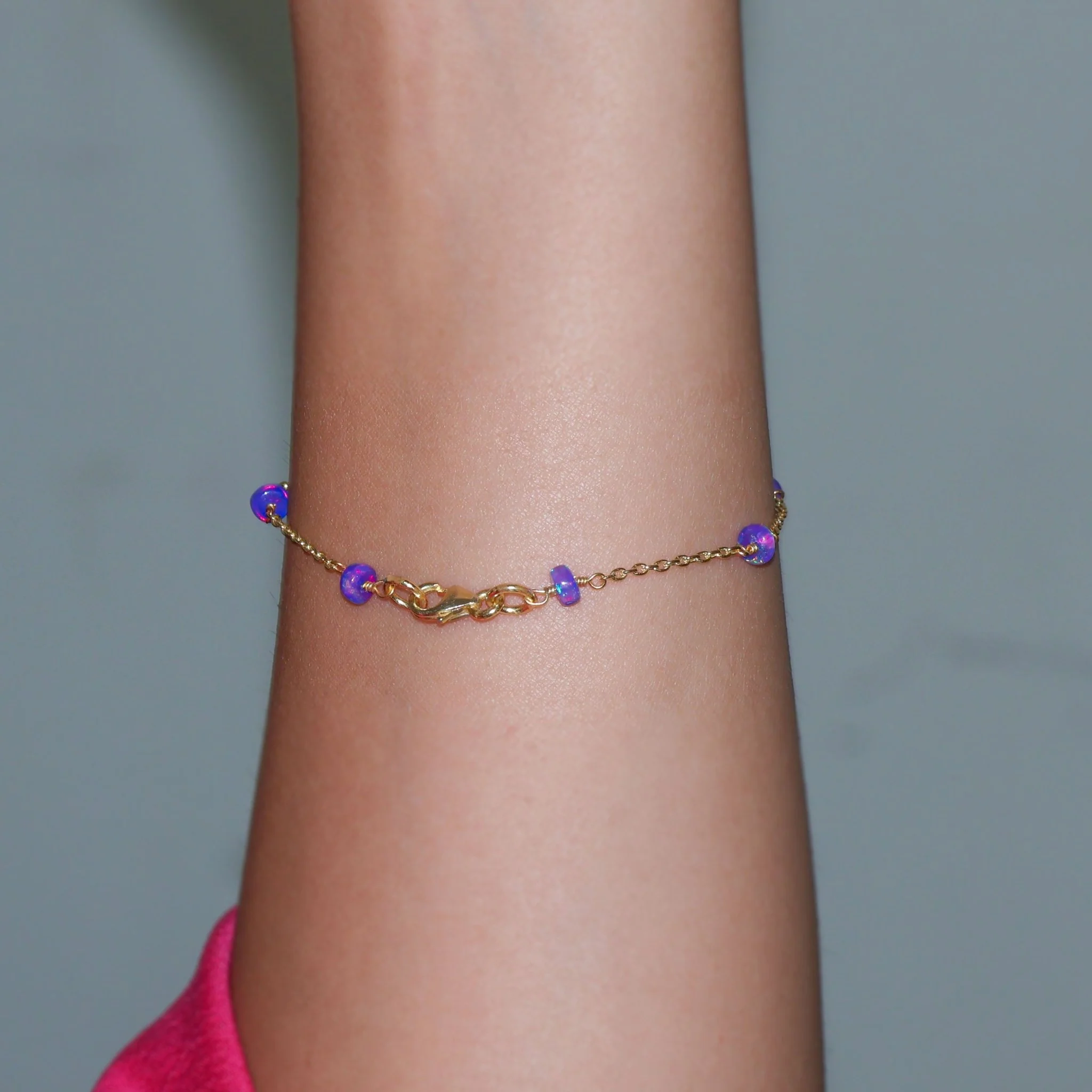 Natural Lavender Opal Rondelle Minimalist Chain Beaded Bracelet - Image 3