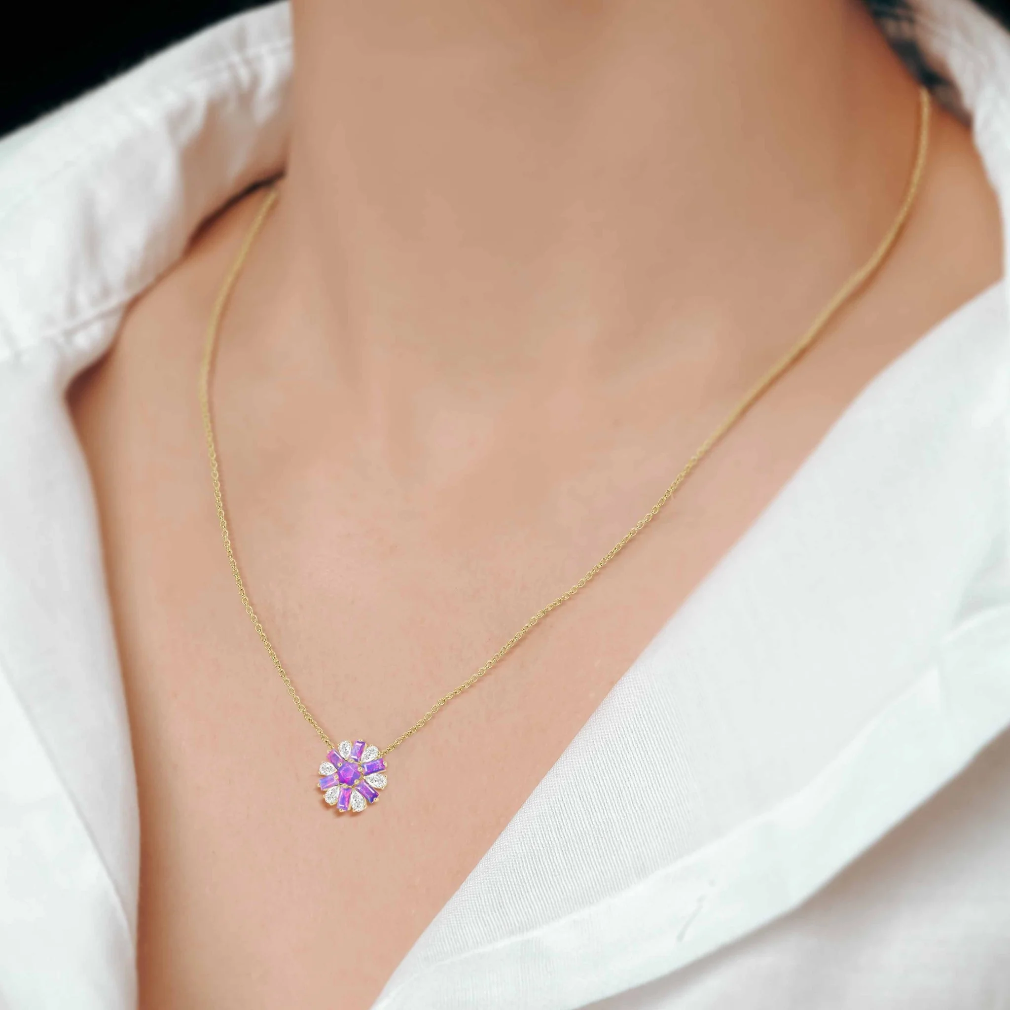 Natural Lavender Opal Round Cluster Charm Pendant Necklace - Image 3