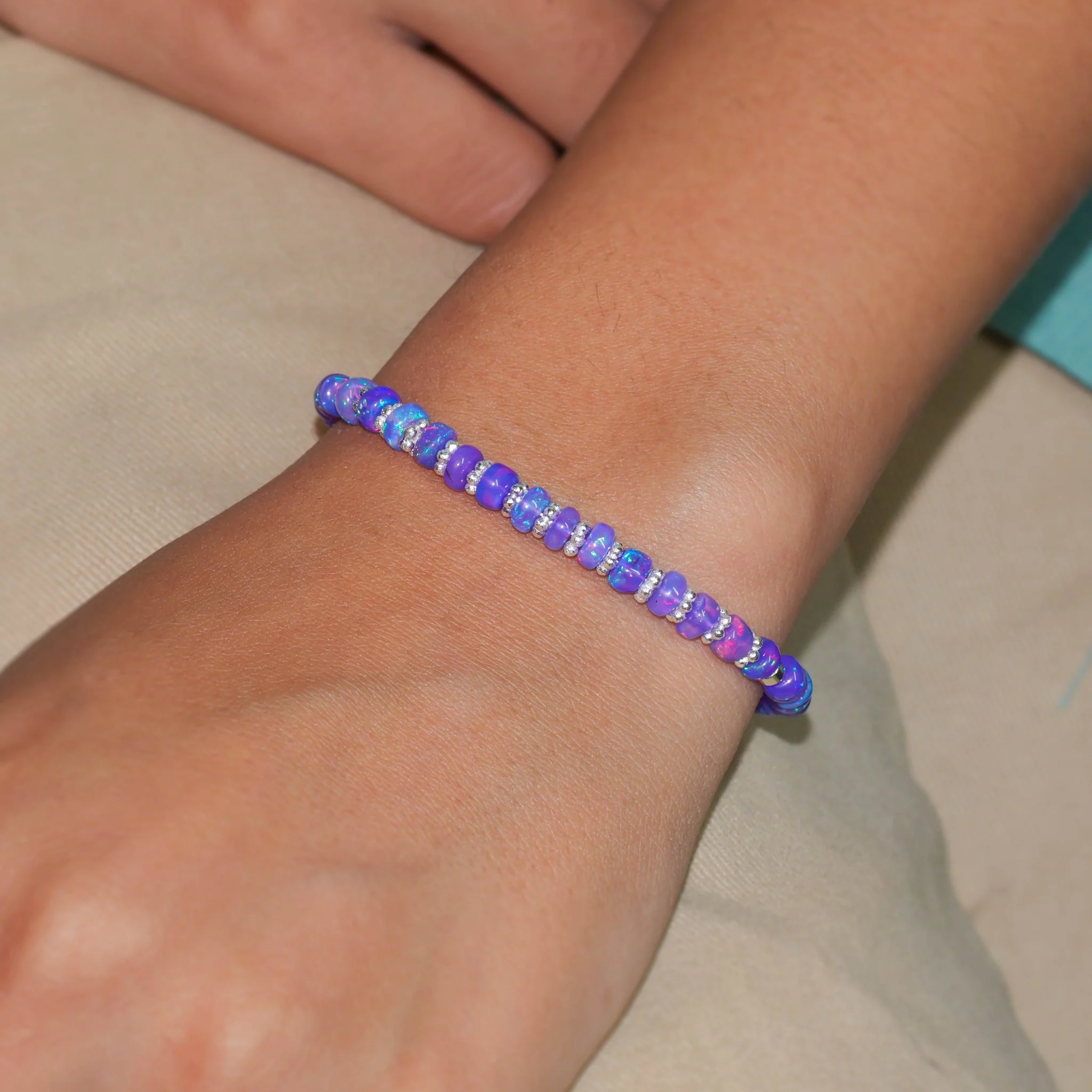 Natural Lavender Opal Separator Rondelle Beaded Bracelet - Image 2