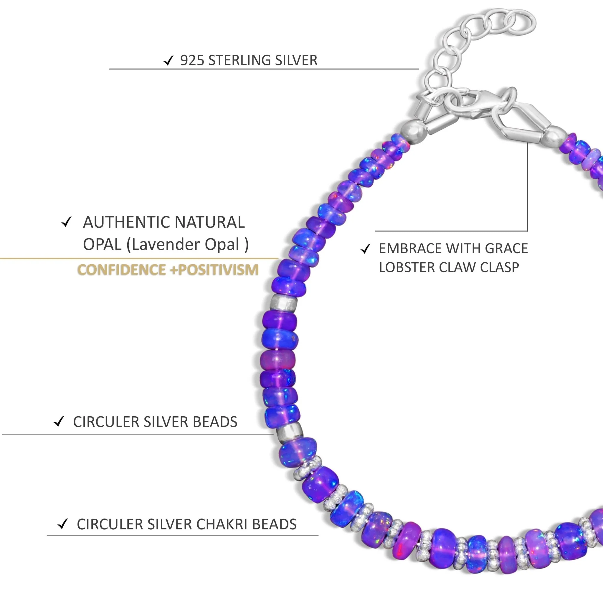 Natural Lavender Opal Separator Rondelle Beaded Bracelet - Image 6