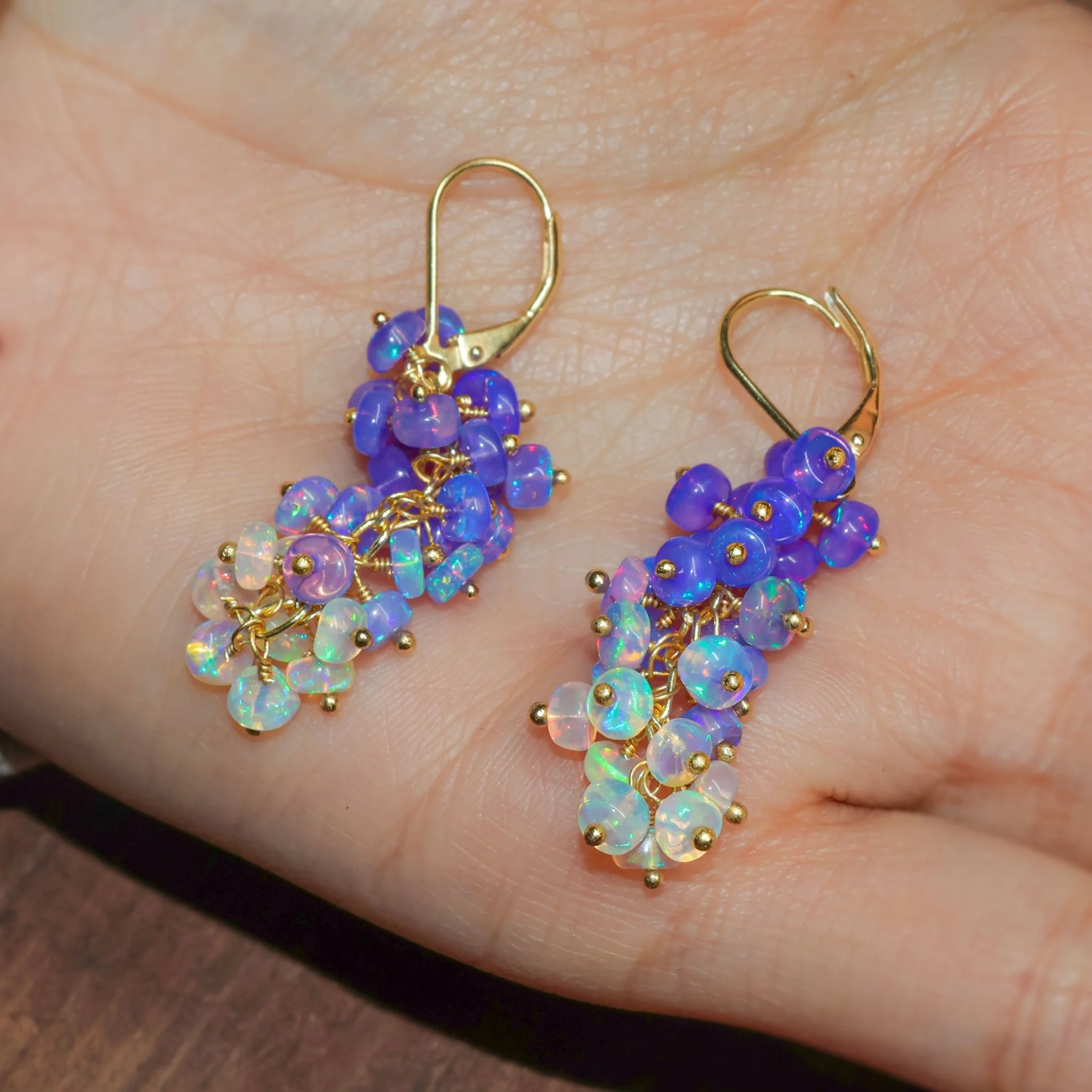 Natural Lavender Opal Shaded Beads Cluster Handmade Earrings - Image 3