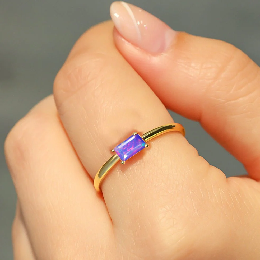 Luxury Natural Lavender Opal Single Baguette Stone Solitaire Ring - Image 2