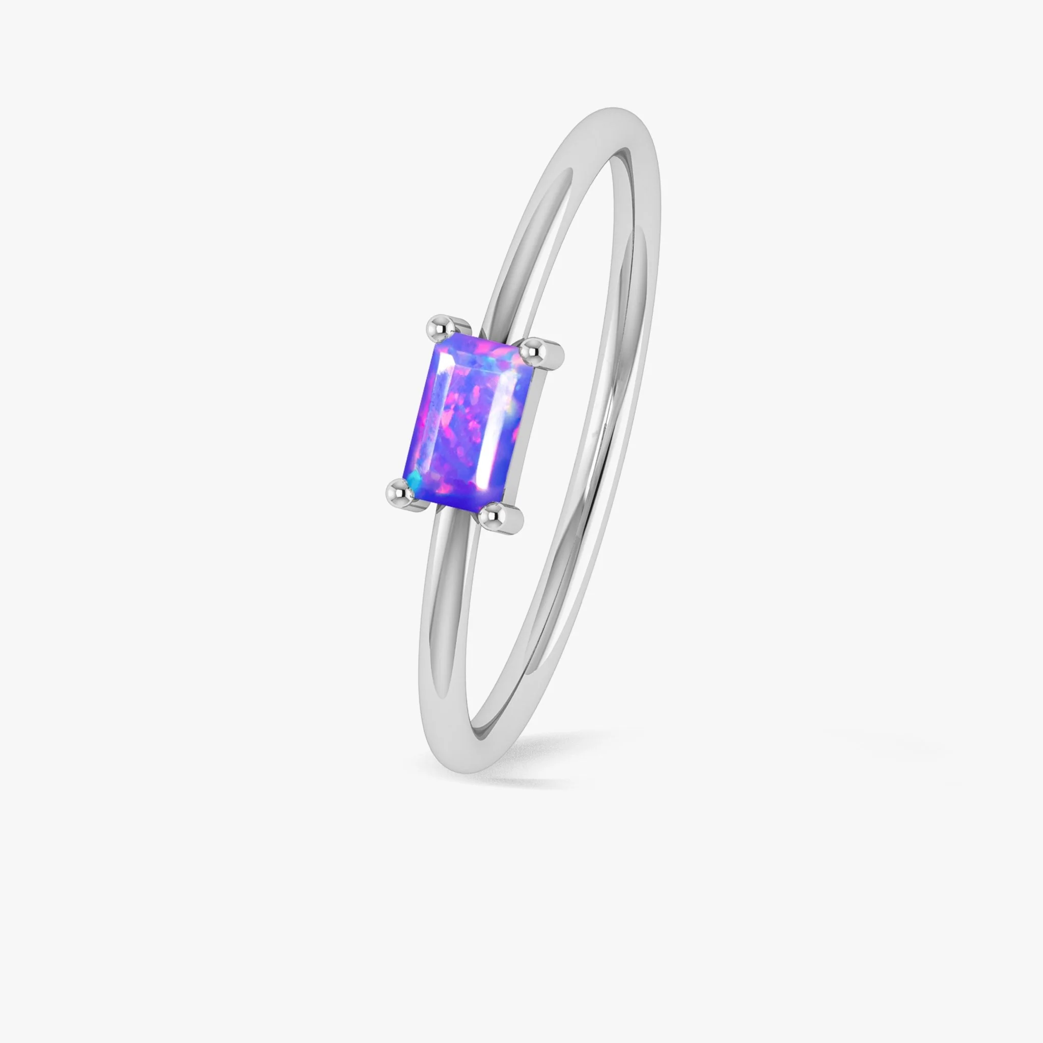 Luxury Natural Lavender Opal Single Baguette Stone Solitaire Ring - Image 7