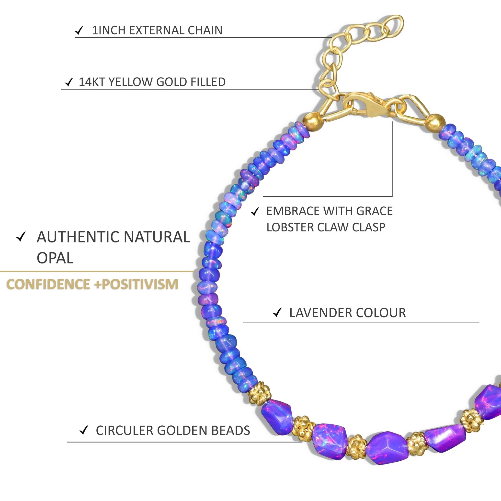 Natural Lavender Opal Tumble Beaded Dainty Bracelet - Image 6