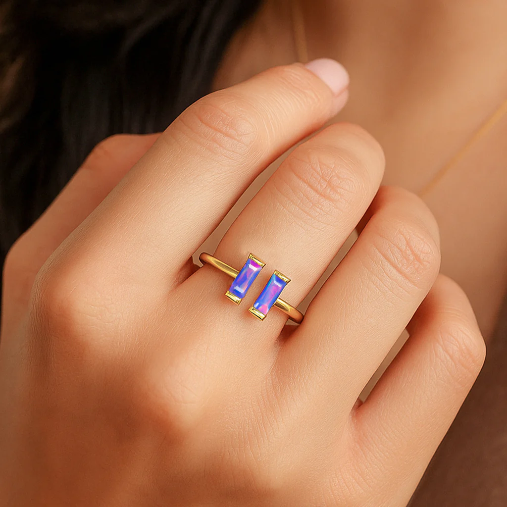 Natural Lavender Opal Vertical Baguette Open Ring in 925 Sterling Silver 5x2mm 0.50ct - Image 10