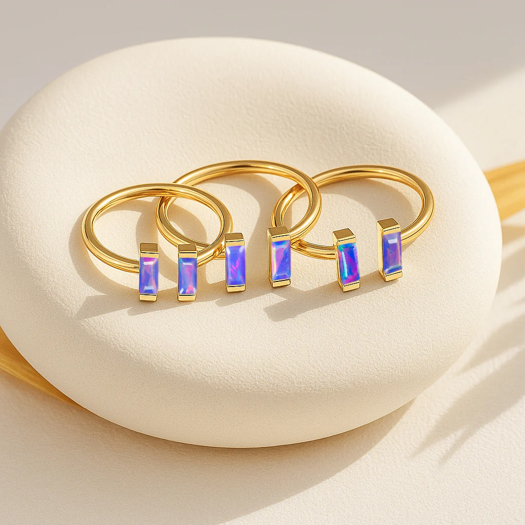 Natural Lavender Opal Vertical Baguette Open Ring in 925 Sterling Silver 5x2mm 0.50ct - Image 14